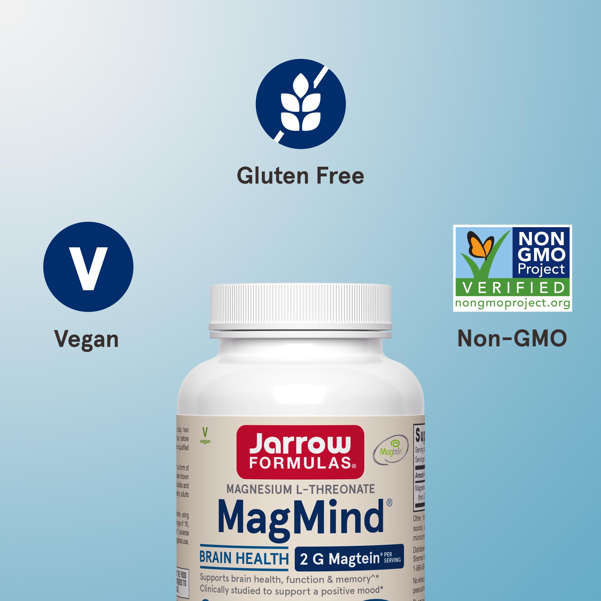 Jarrow Formulas MagMind Magnesium L-Threonate bottle top view