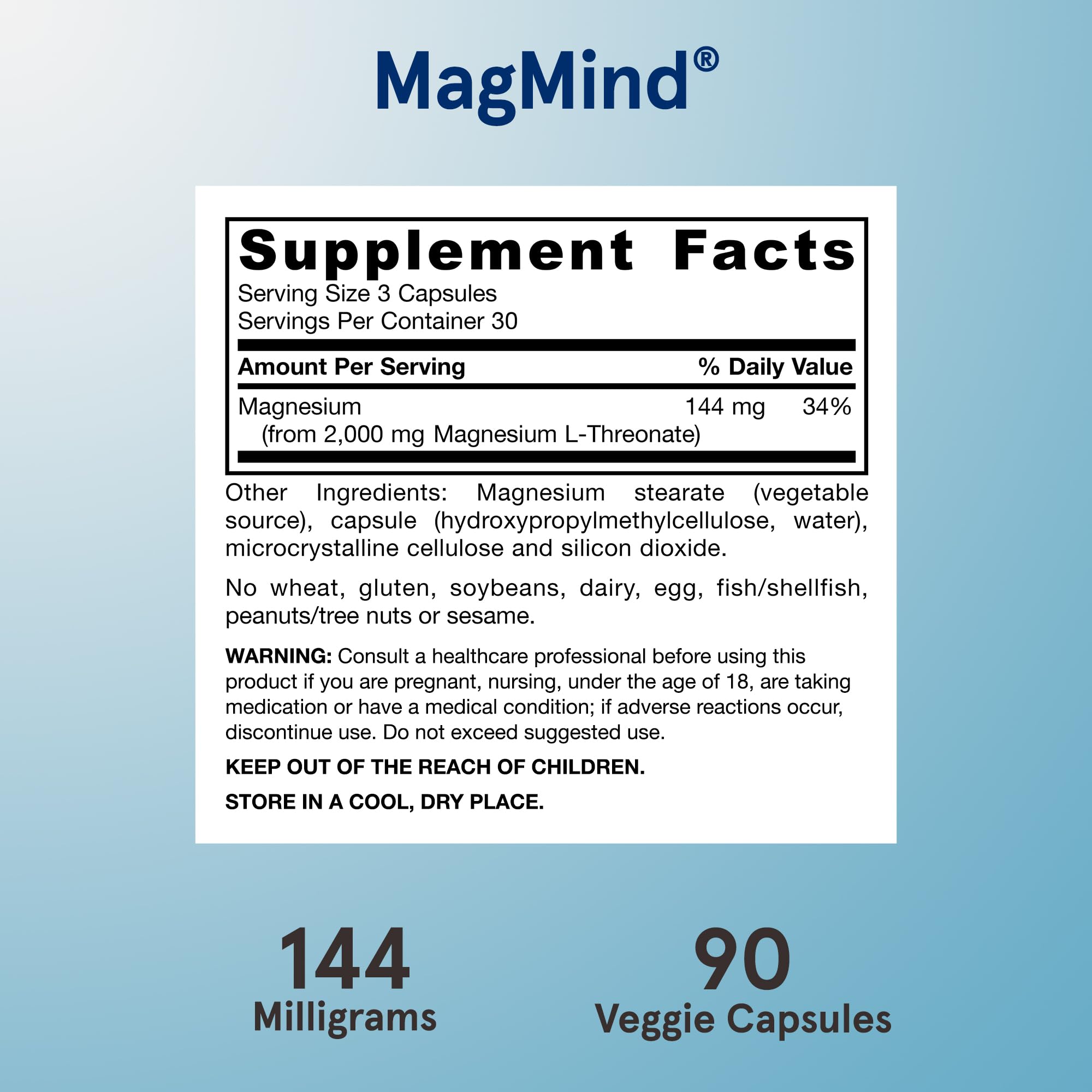 Jarrow Formulas MagMind Magnesium L-Threonate capsules on a wooden surface