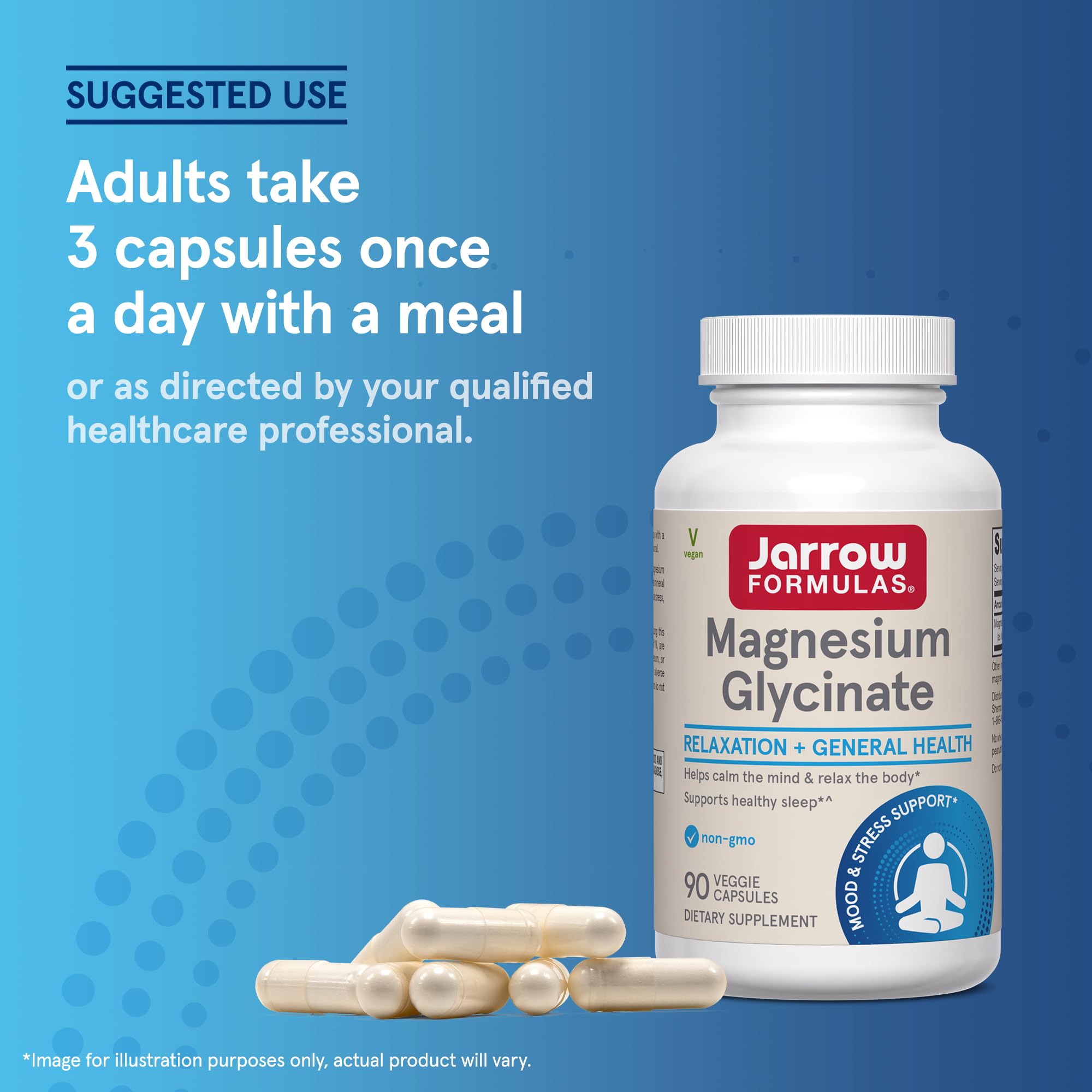 Jarrow Formulas Magnesium Glycinate 360mg capsules with a measuring spoon