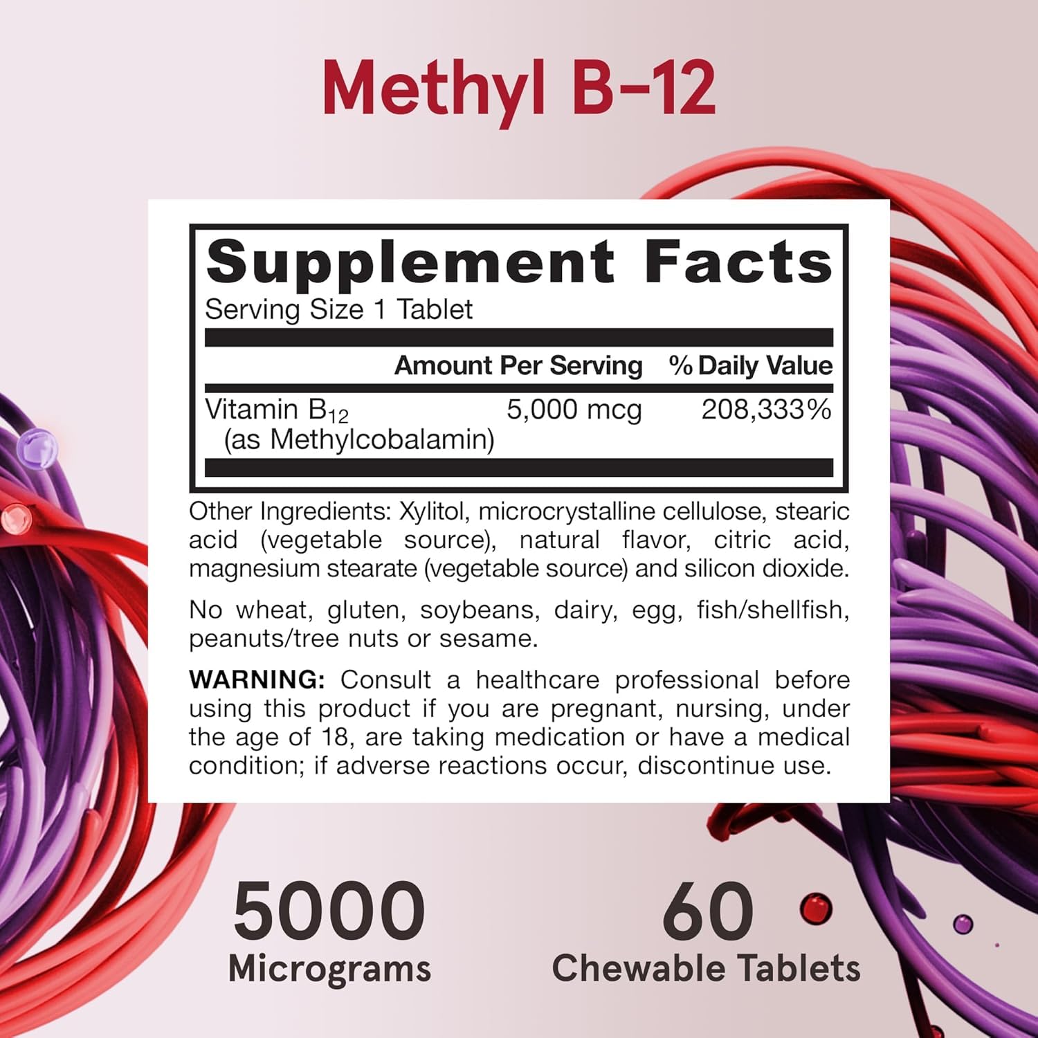 Jarrow Formulas Methyl B-12 5000mcg tablets on a wooden table