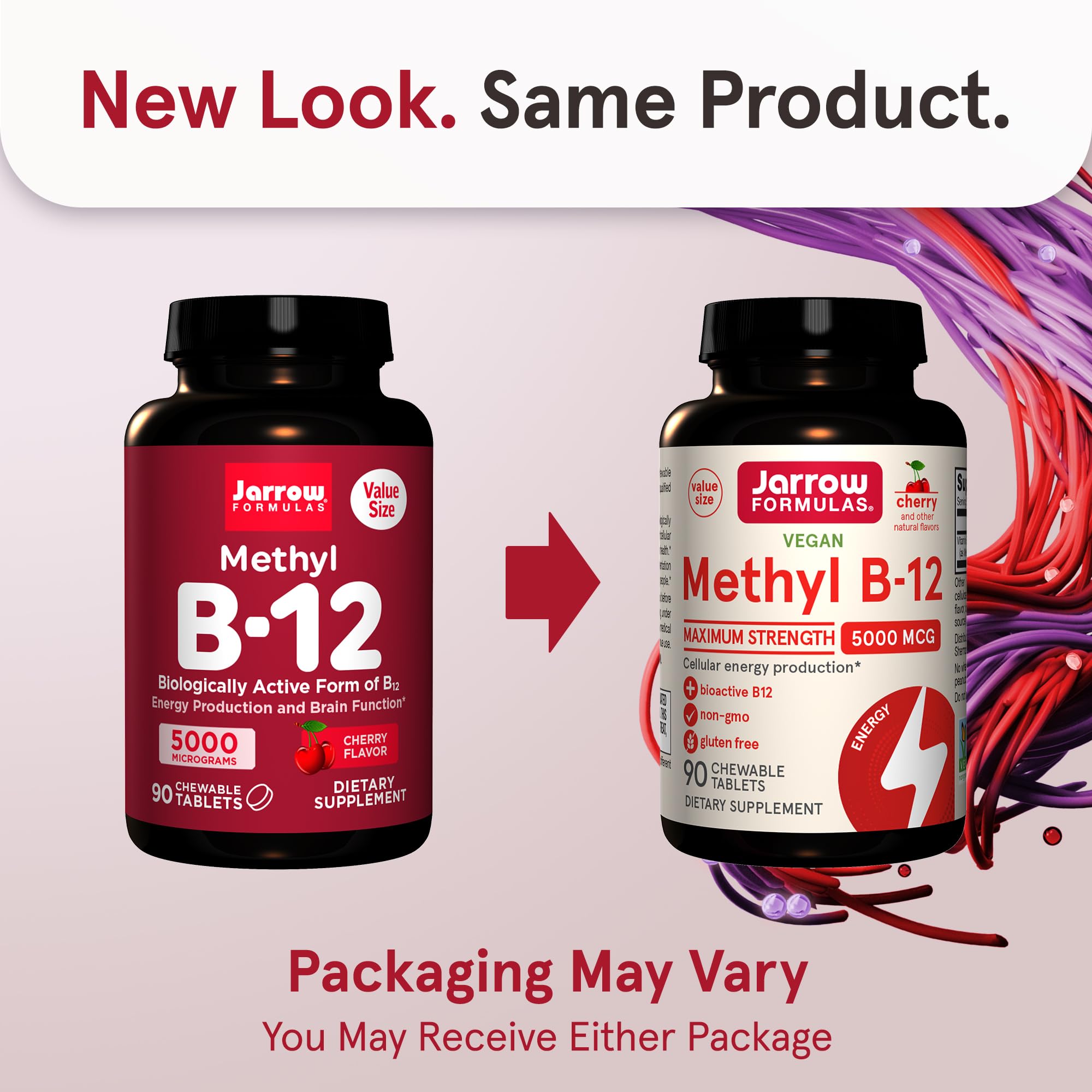 Jarrow Formulas Methyl B-12 cherry flavour chewable tablet close-up