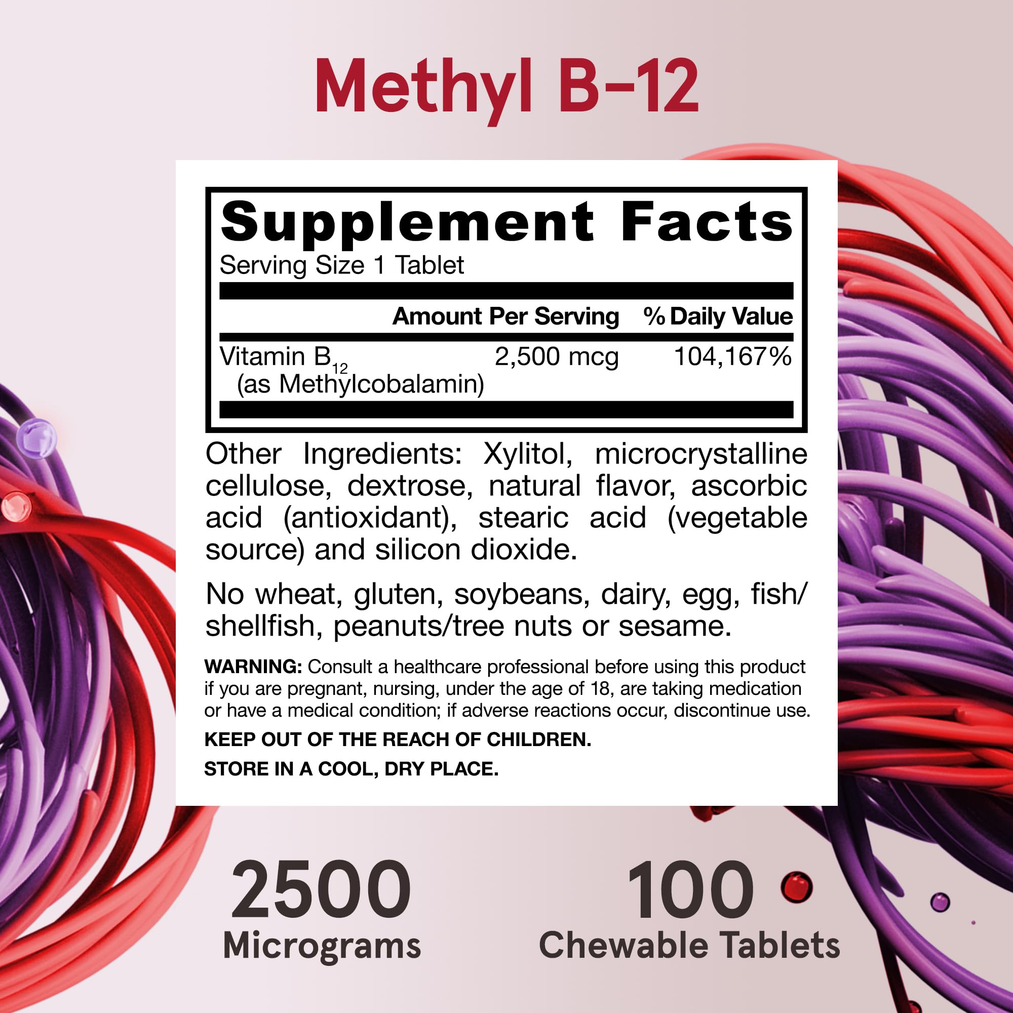 Jarrow Formulas Methyl B-12 Chewable Tablets back view with ingredients