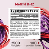 Jarrow Formulas Methyl B-12 Chewable Tablets back view with ingredients