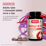 Jarrow Formulas Methyl B-12 chewable tablets with cherry background