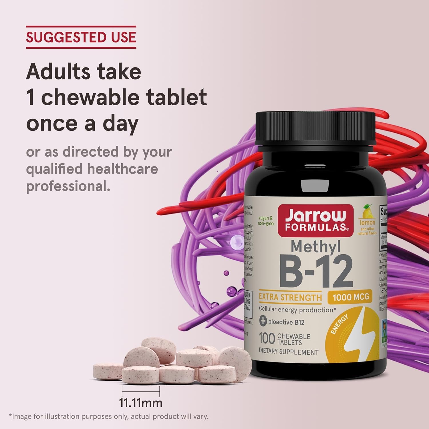 Jarrow Formulas Methyl B-12 tablets on a wooden surface