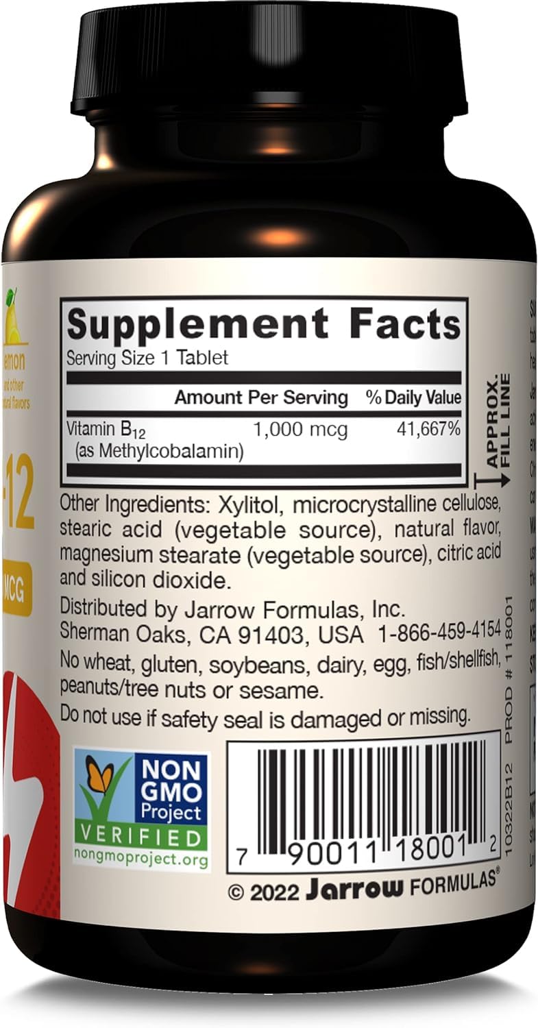 Jarrow Formulas Methyl B-12 tablets with fresh lemons