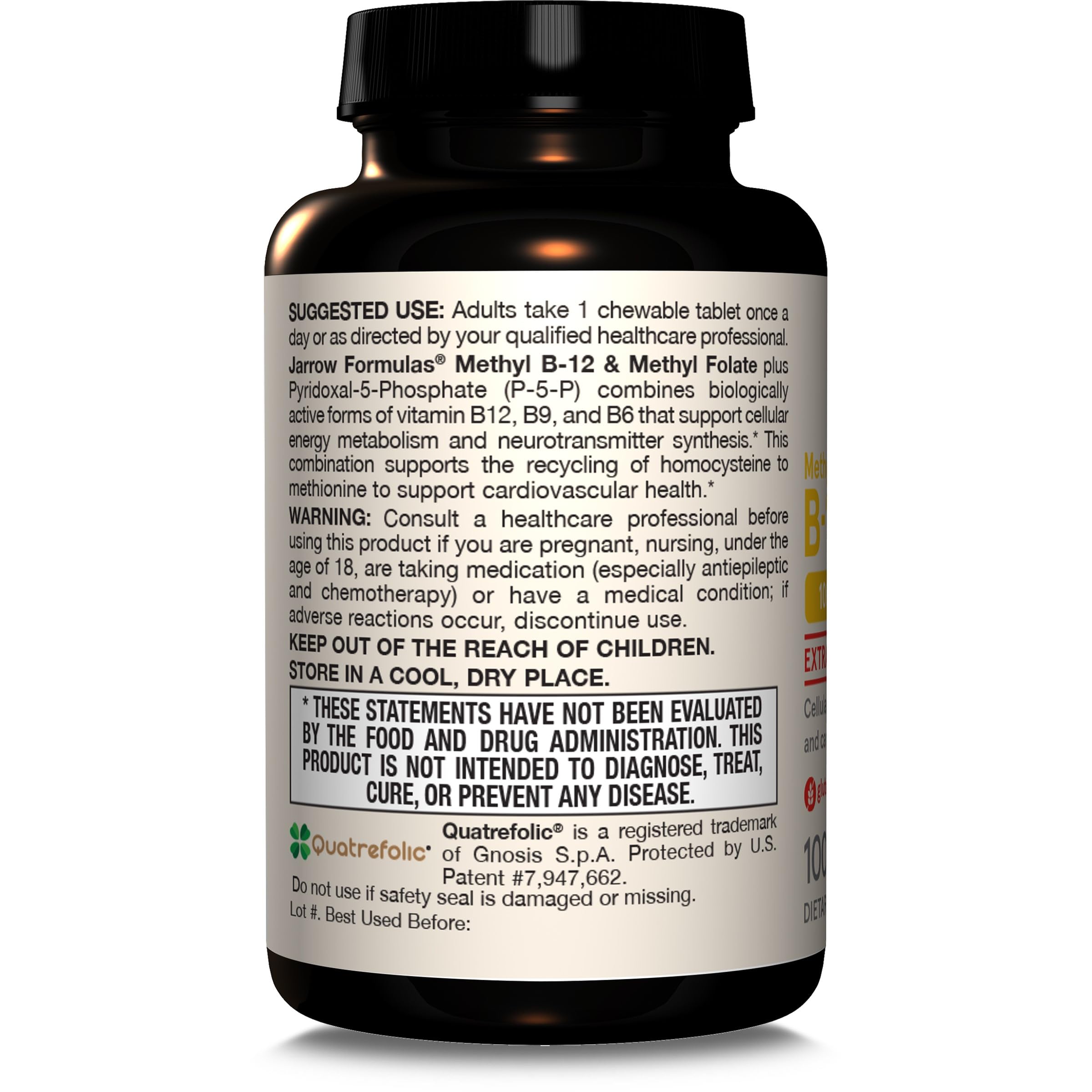 Jarrow Formulas Methyl B12 & Folate Chewable Tablets with a glass of water