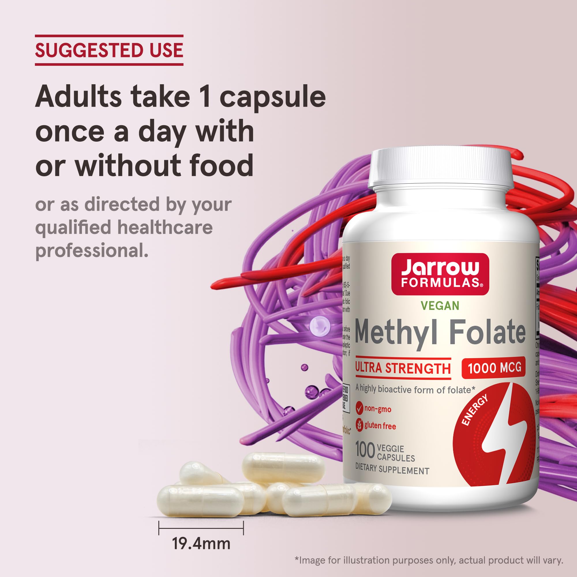 Jarrow Formulas Methyl Folate 1000 mcg capsule with measuring spoon
