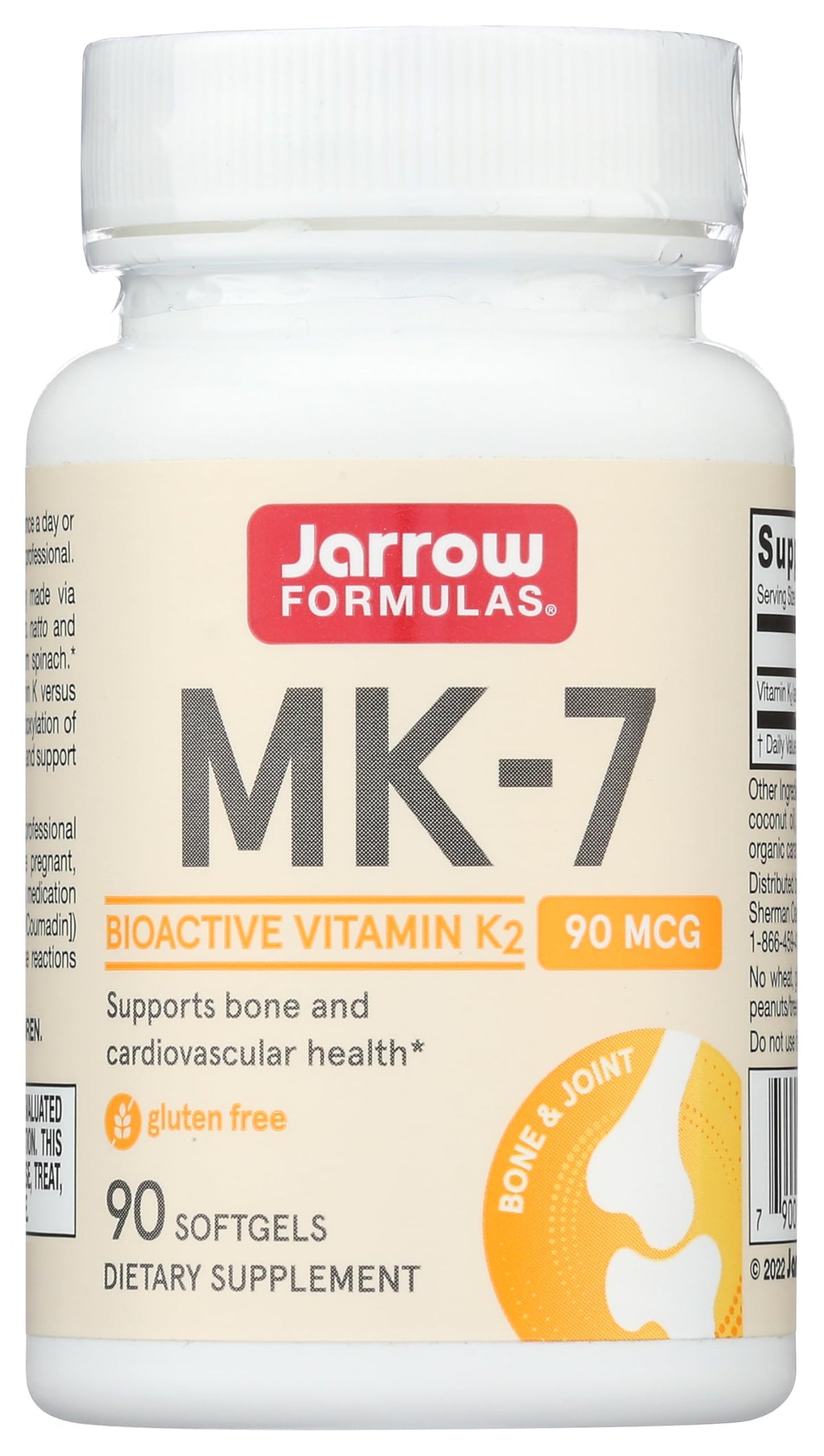 Jarrow Formulas MK-7 Vitamin K2 Softgels 90 mcg front view