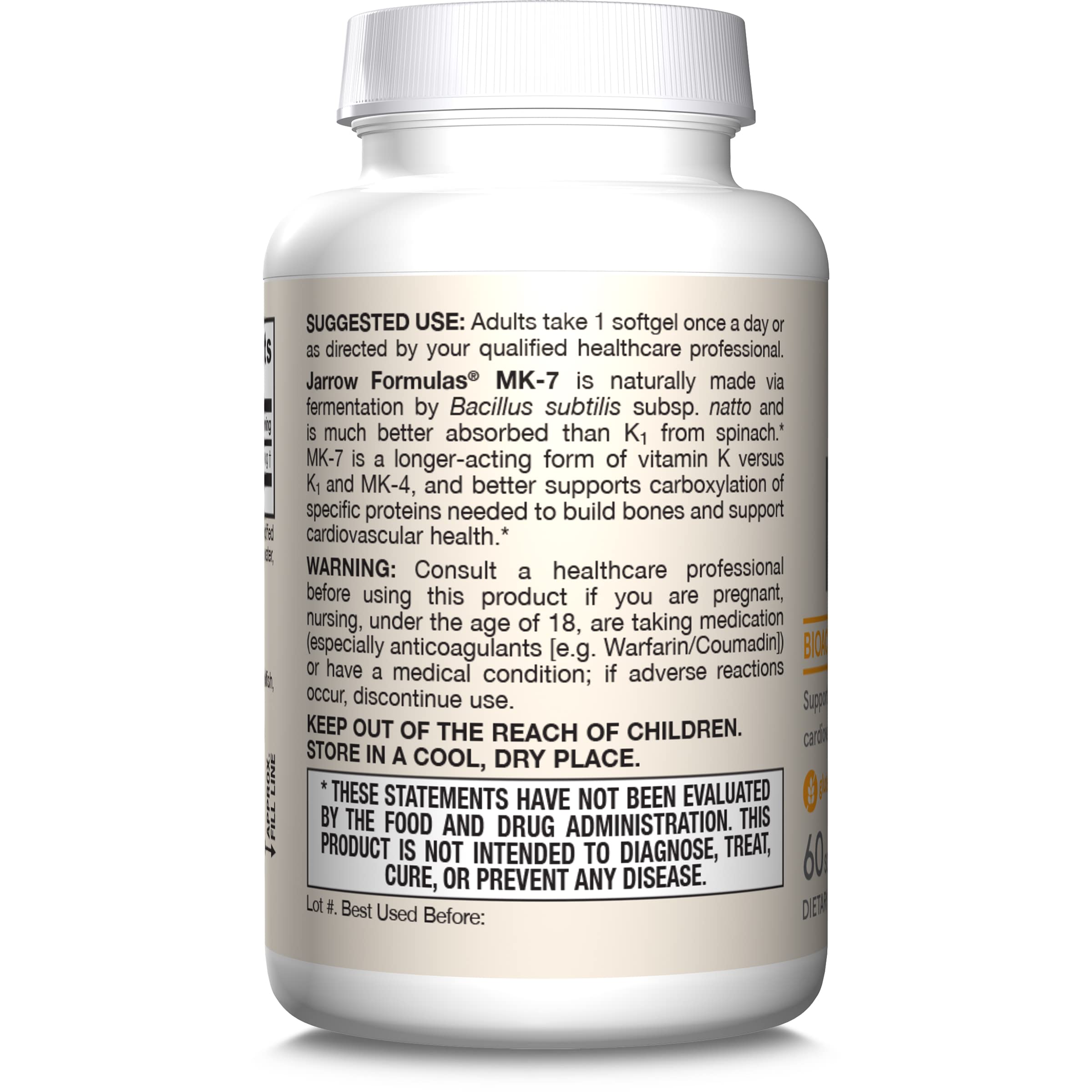 Jarrow Formulas MK-7 Vitamin K2 softgels with a measuring spoon