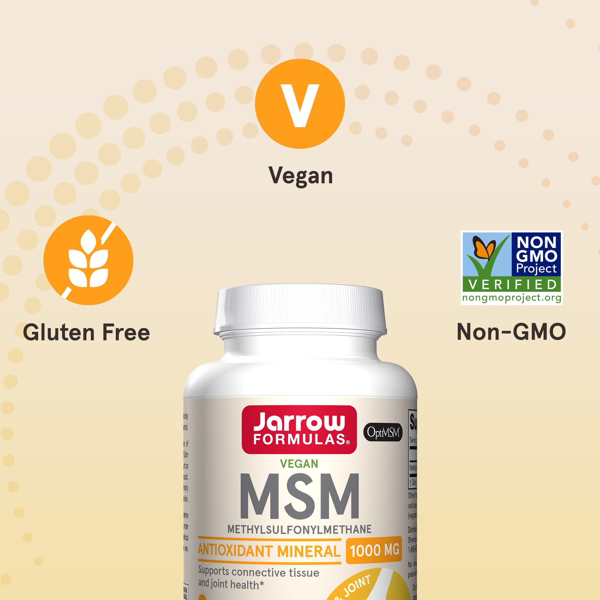 Jarrow Formulas MSM 1000 mg Capsules on a wooden table
