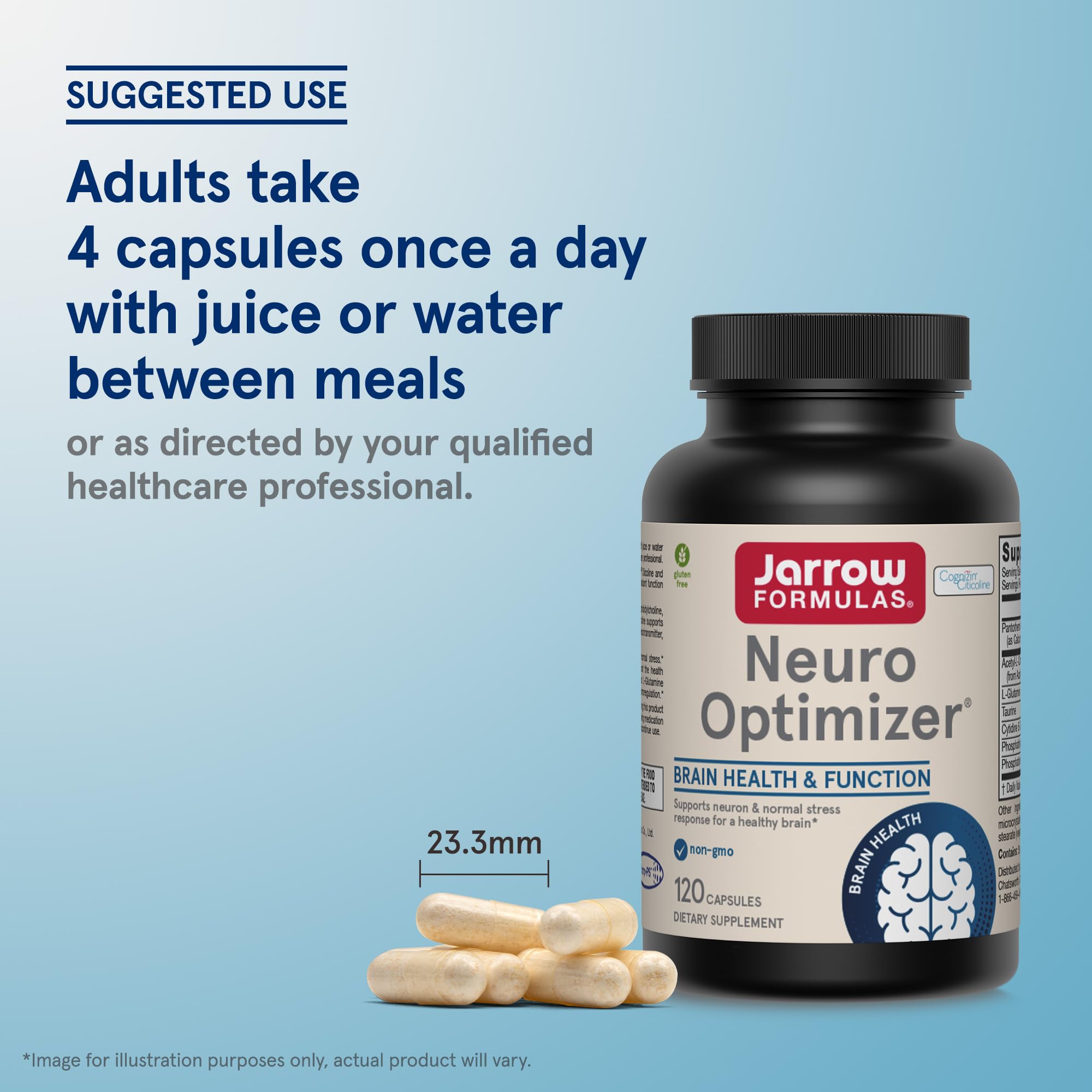 Jarrow Formulas Neuro Optimizer Capsules on a wooden table