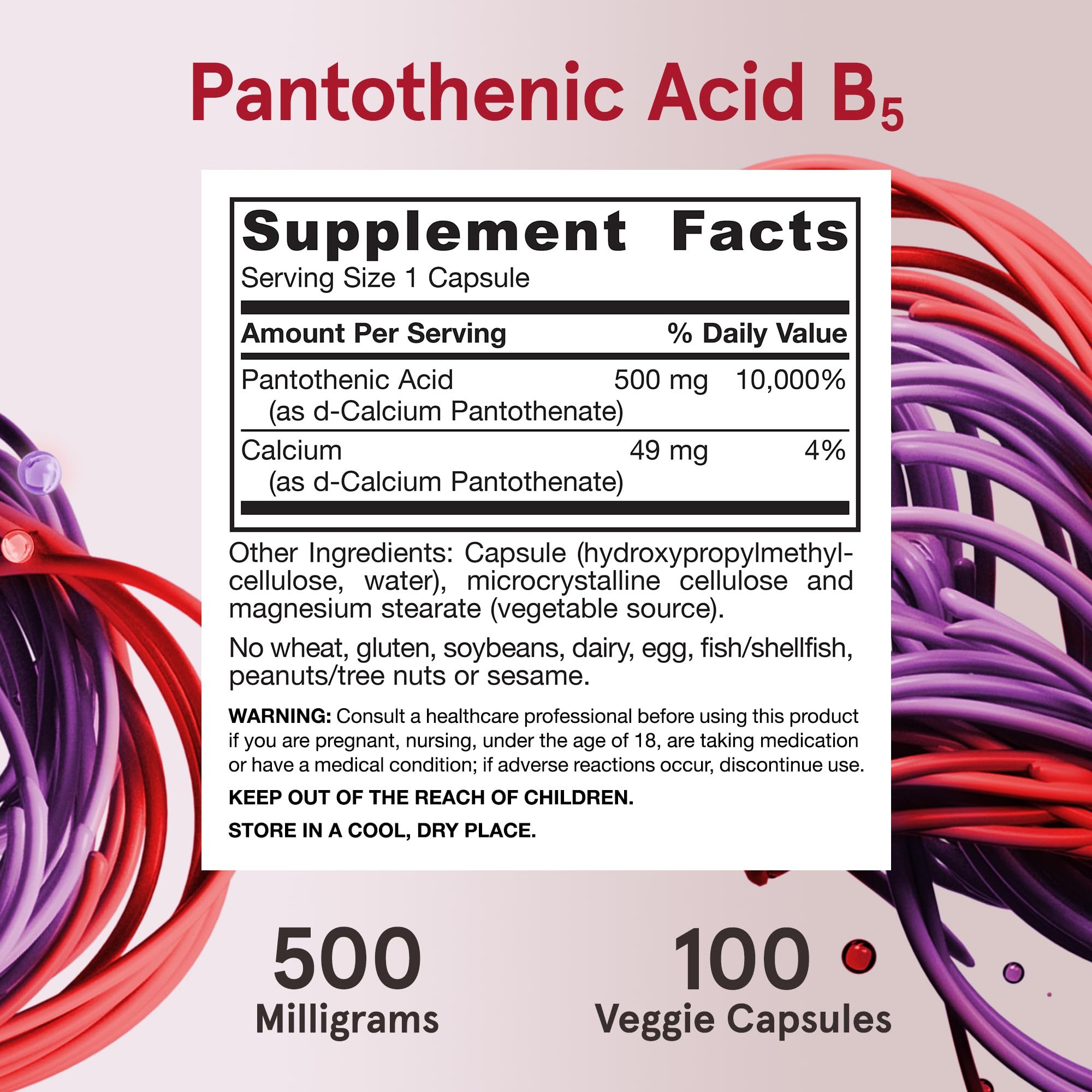 Jarrow Formulas Pantothenic Acid B5 500mg bottle with a measuring spoon