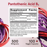 Jarrow Formulas Pantothenic Acid B5 500mg bottle with a measuring spoon