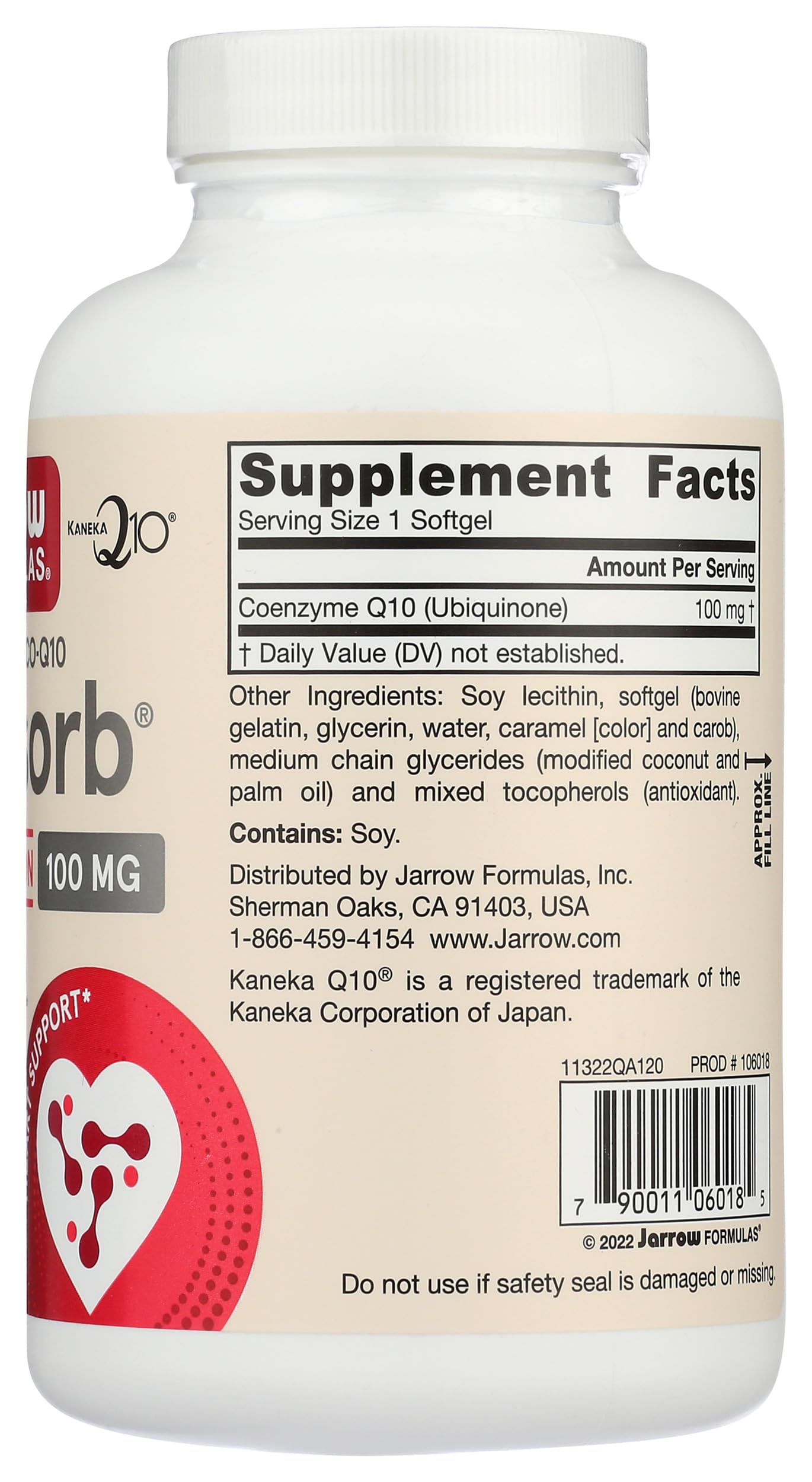 Jarrow Formulas Q-absorb Co-Q10 400mg supplement capsules