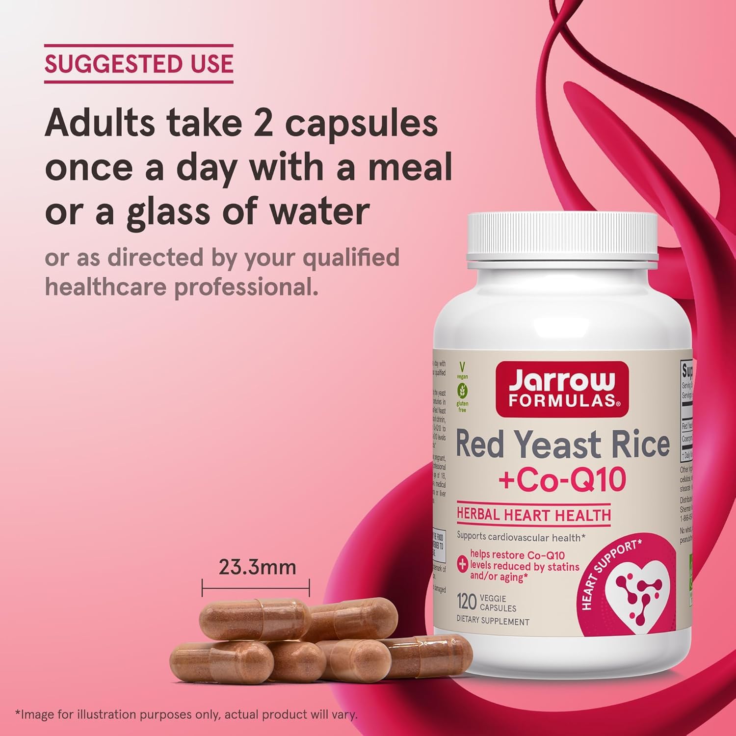 Jarrow Formulas Red Yeast Rice & CoQ10 Supplement on a wooden table
