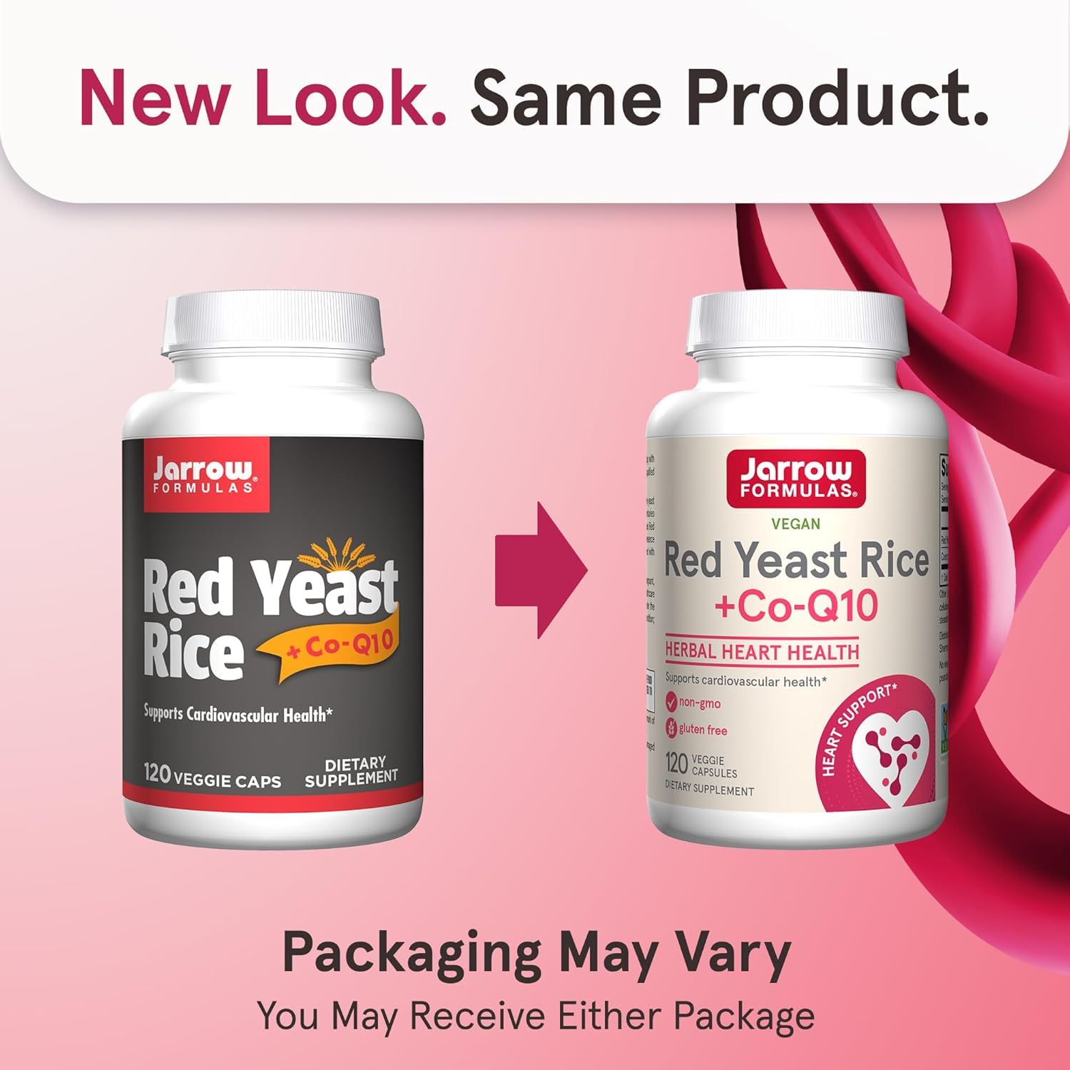 Jarrow Formulas Red Yeast Rice & CoQ10 Supplement side view with capsules