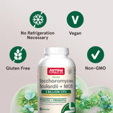 Jarrow Formulas Saccharomyces Boulardii + MOS capsules on a wooden table