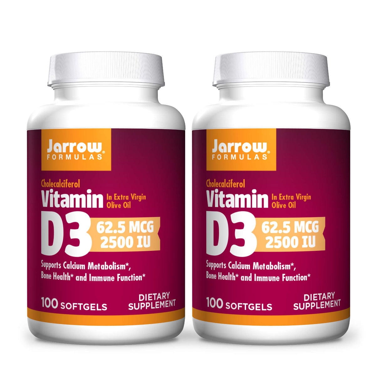 Jarrow Formulas Vitamin D3 Softgels 2500 IU front view
