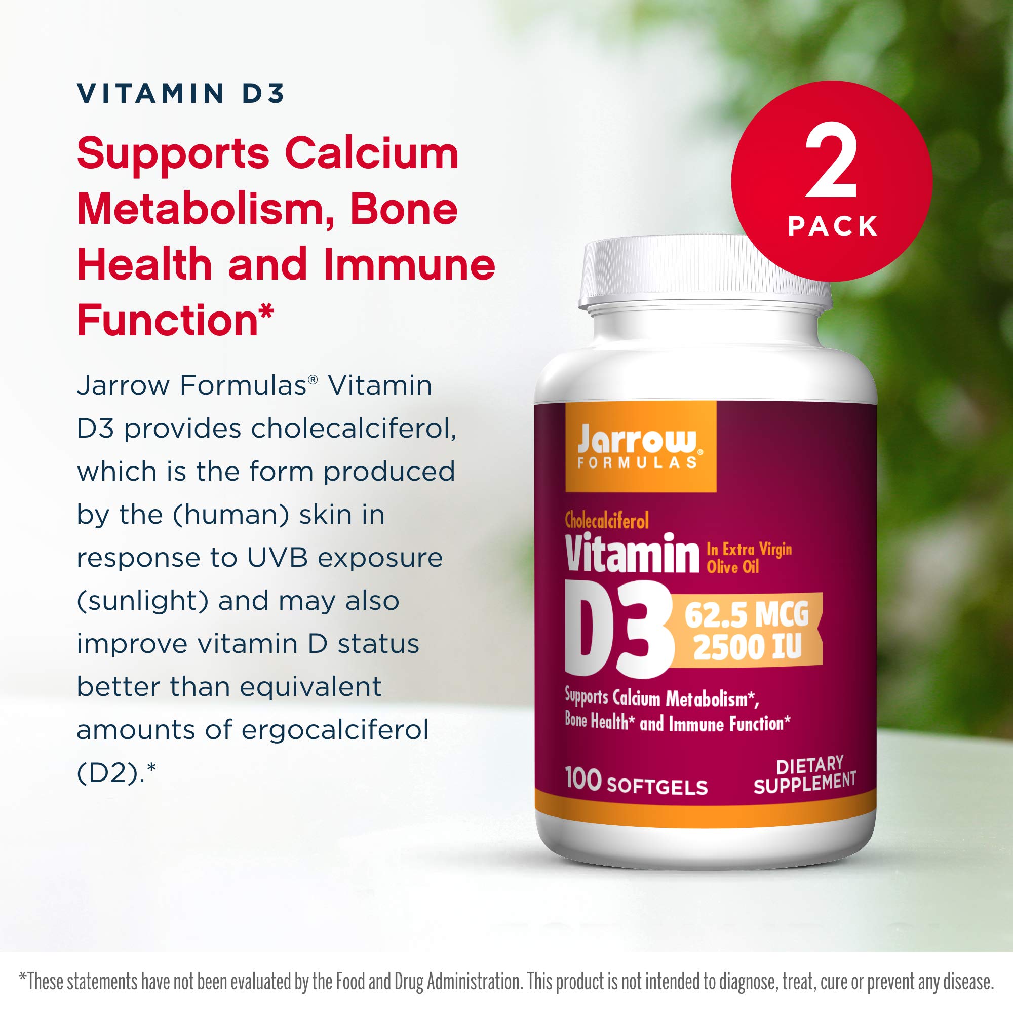 Jarrow Formulas Vitamin D3 Softgels 2500 IU side view