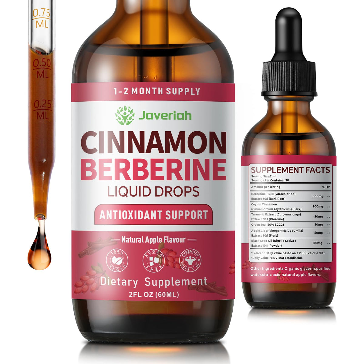 Javeriah Berberine with Ceylon Cinnamon 60ML bottle front view