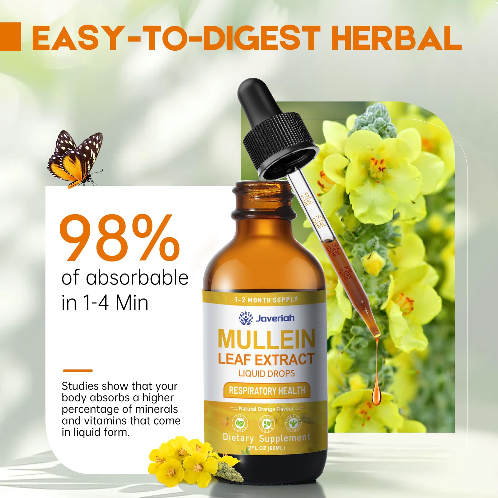 Javeriah Mullein Liquid Drops bottle with herbal ingredients