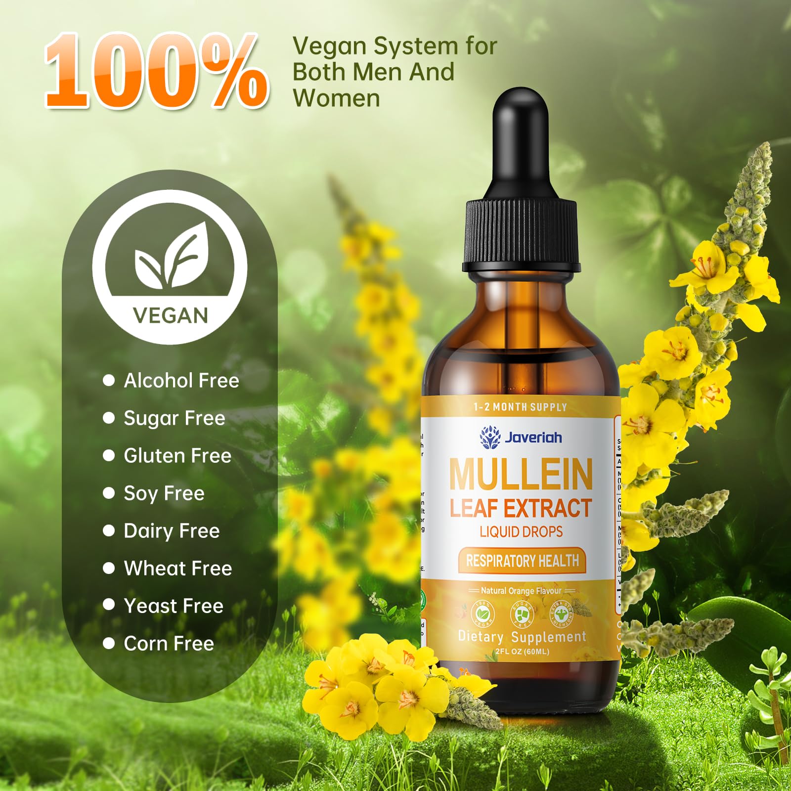Javeriah Mullein Liquid Drops on a wooden table