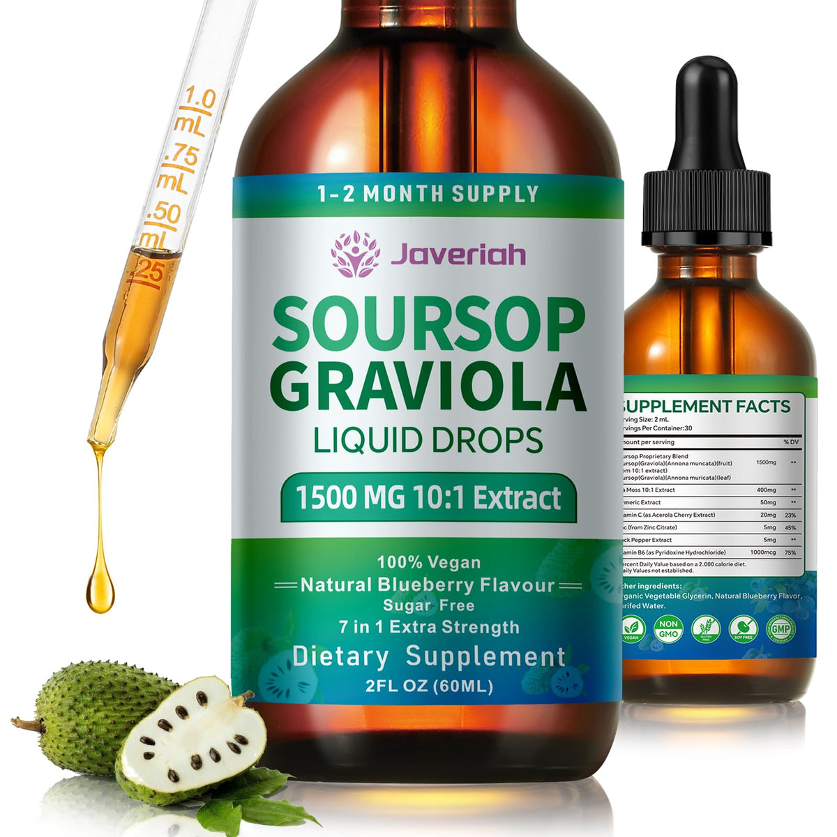Javeriah Soursop Graviola Liquid Drops 60ML front view
