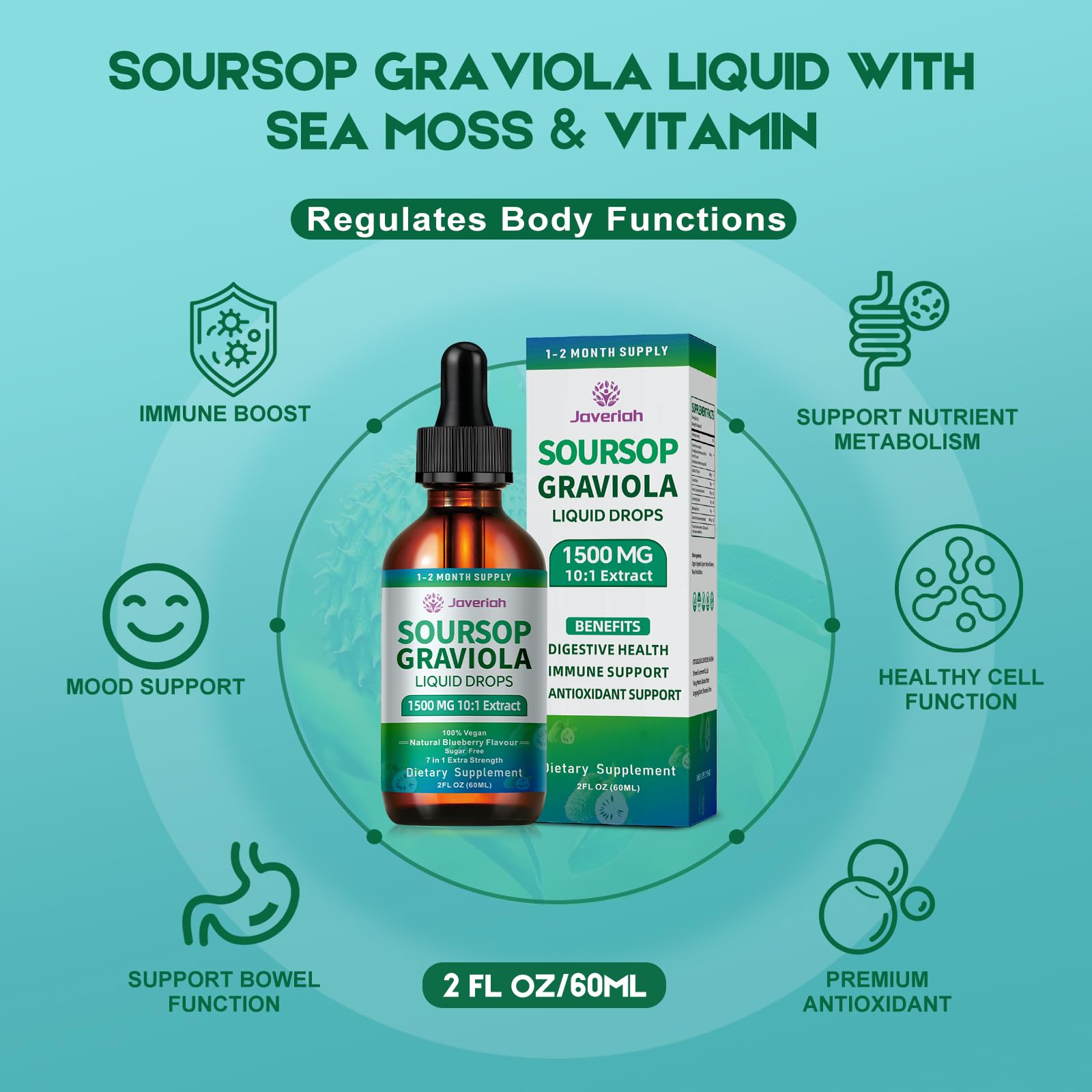 Javeriah Soursop Graviola Liquid Drops 60ML with ingredients
