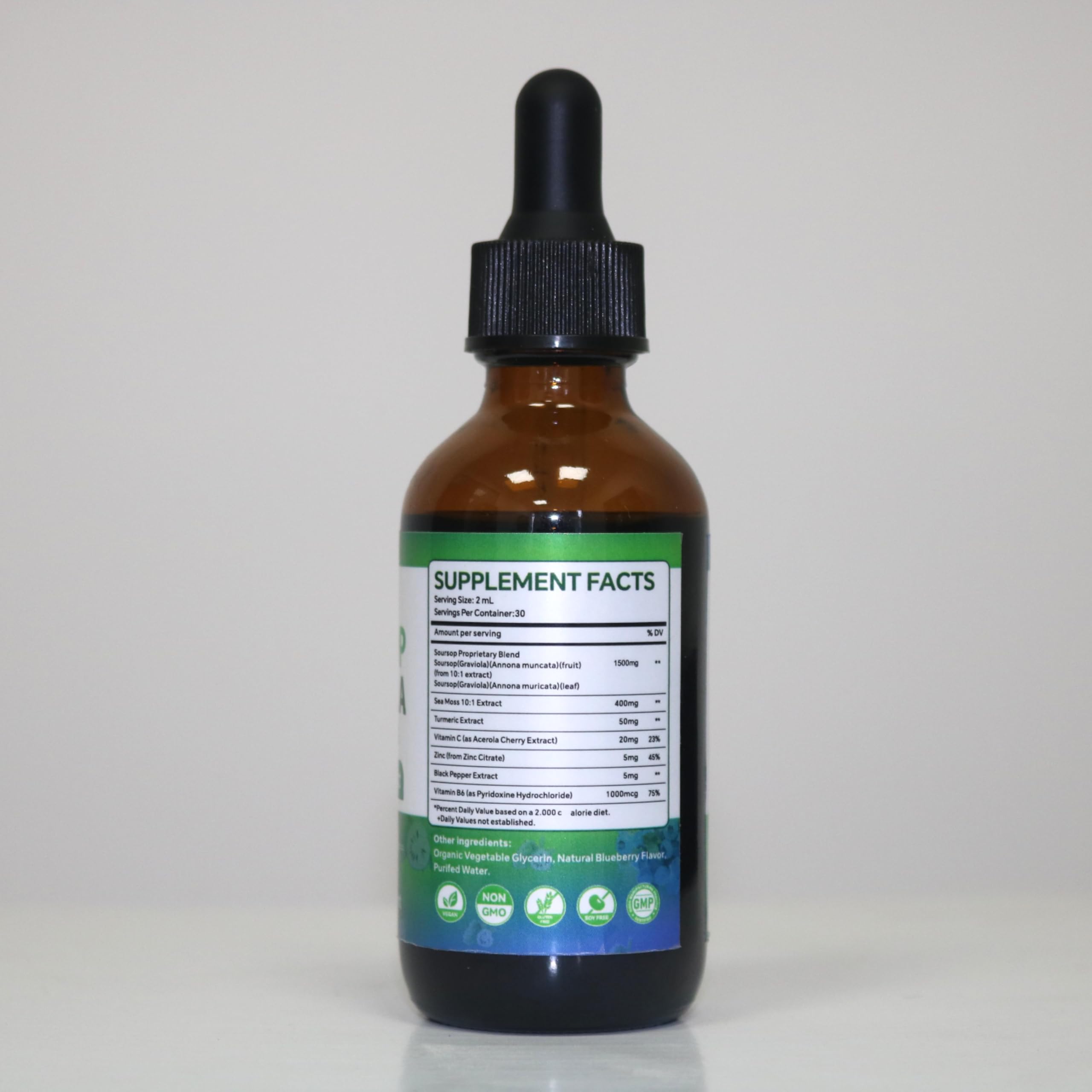 Javeriah Soursop Graviola Liquid Drops on a wooden table