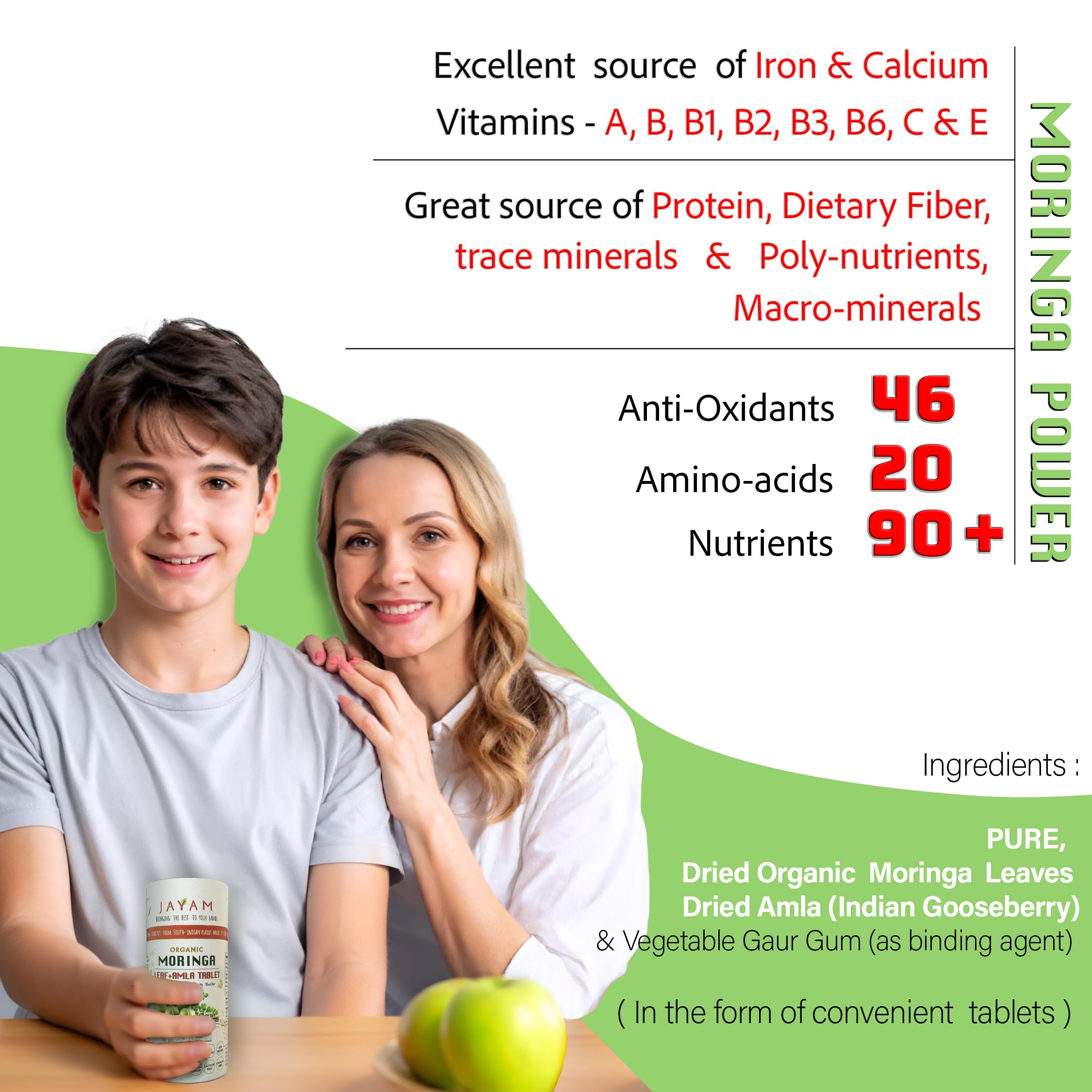 JAYAM Organic Moringa Leaf and Amla supplement ingredients list