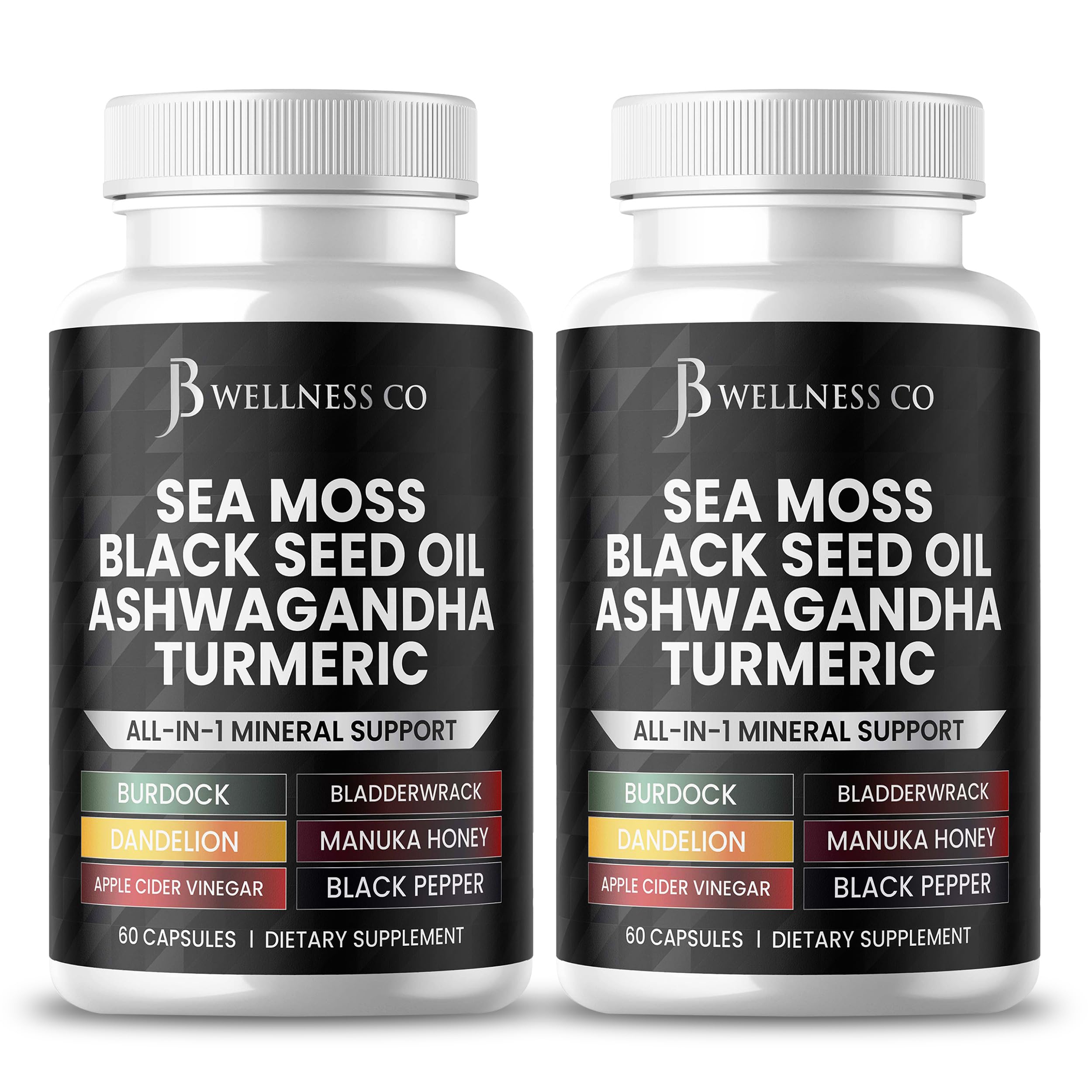 JB Wellness Co Black Seed Oil Sea Moss Capsules front view