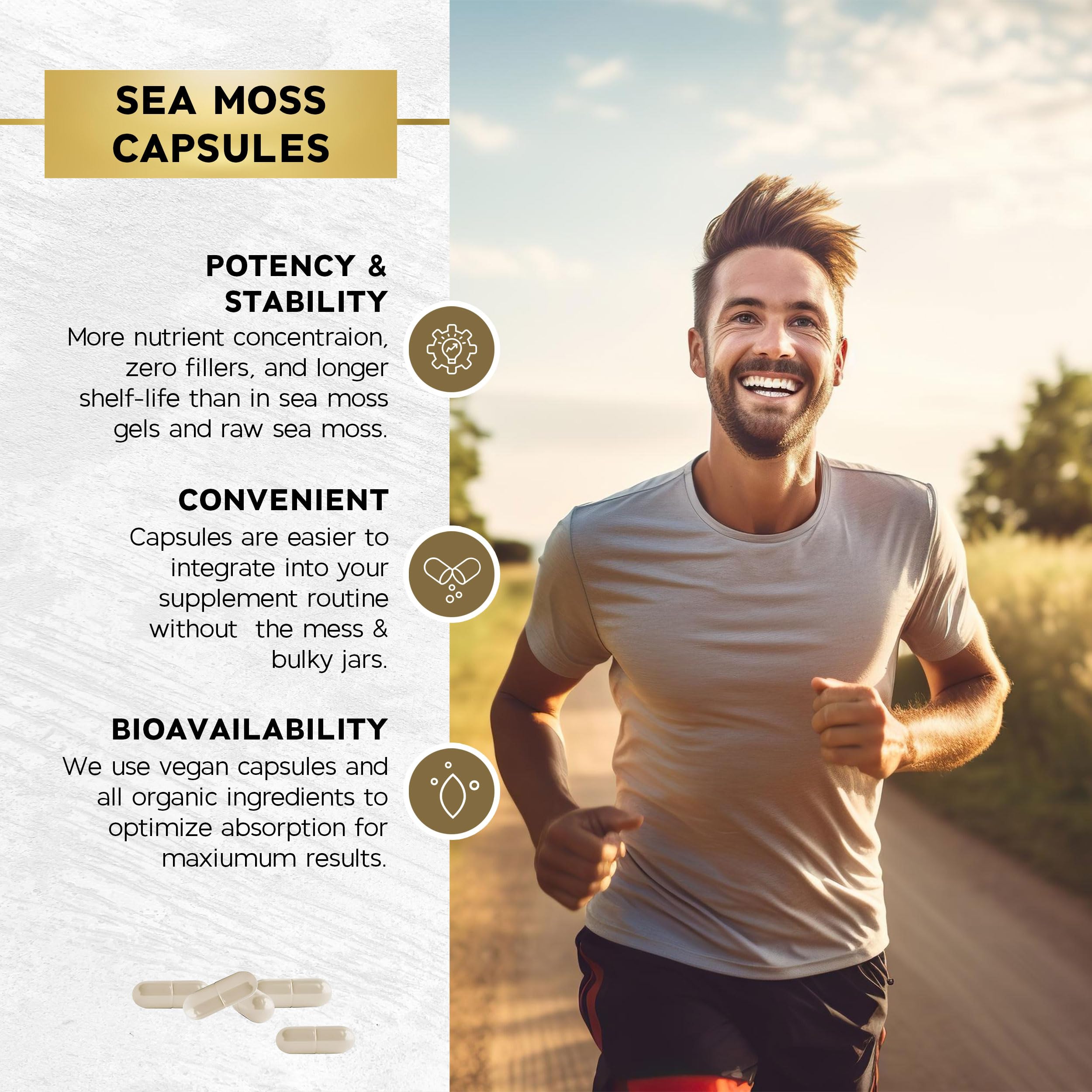 JB Wellness Co Black Seed Oil Sea Moss Capsules open bottle