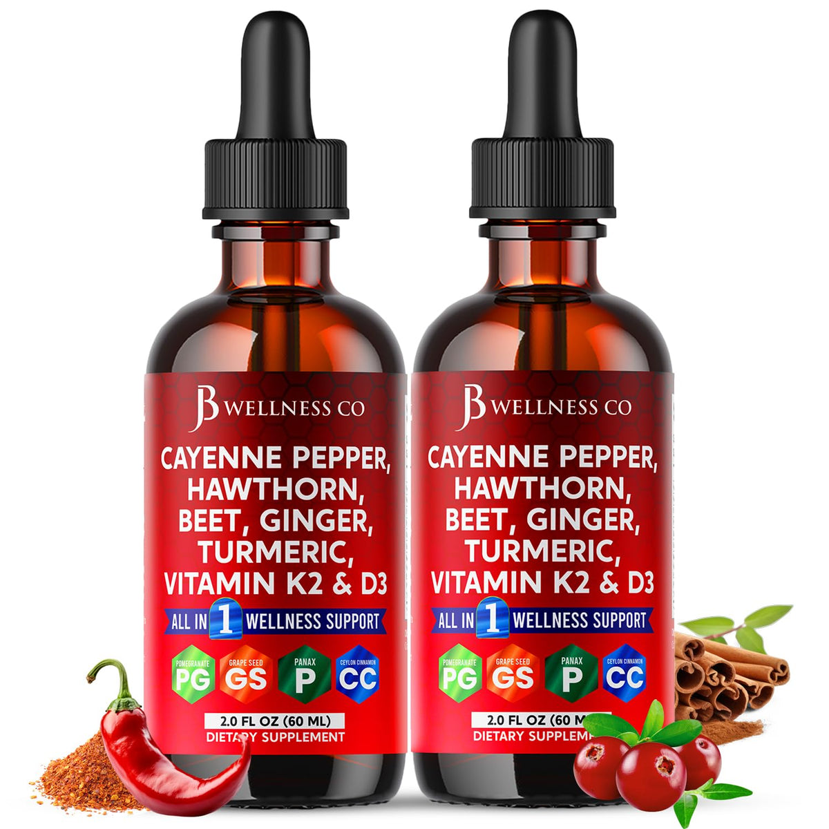 JB Wellness Co Cayenne Pepper Liquid Drop Supplement front view