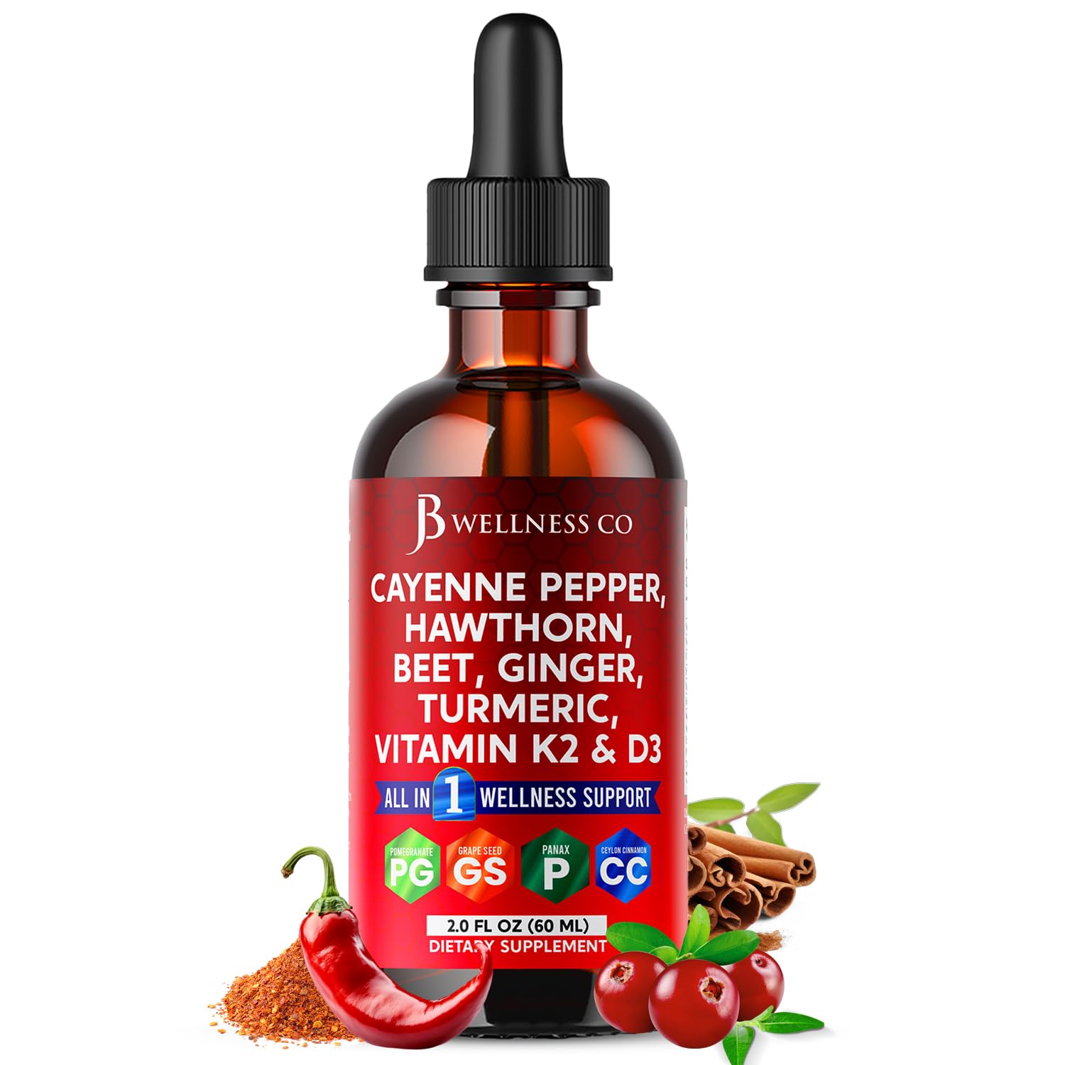 JB Wellness Co Cayenne Pepper Liquid Supplement bottle front view