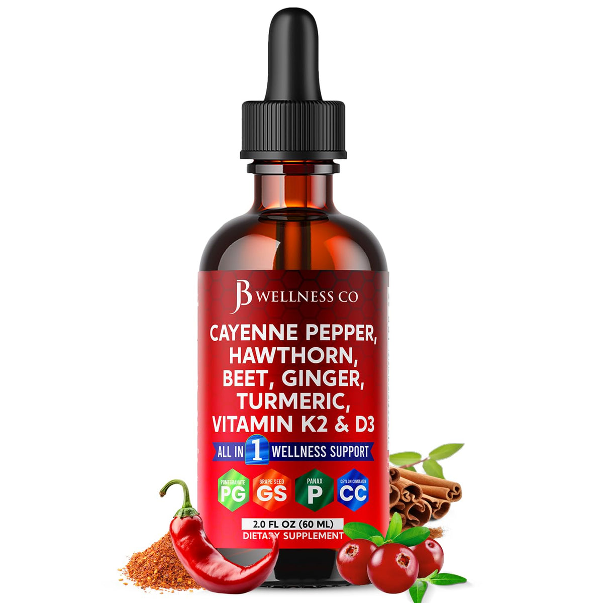 JB Wellness Co Cayenne Pepper Liquid Supplement bottle front view