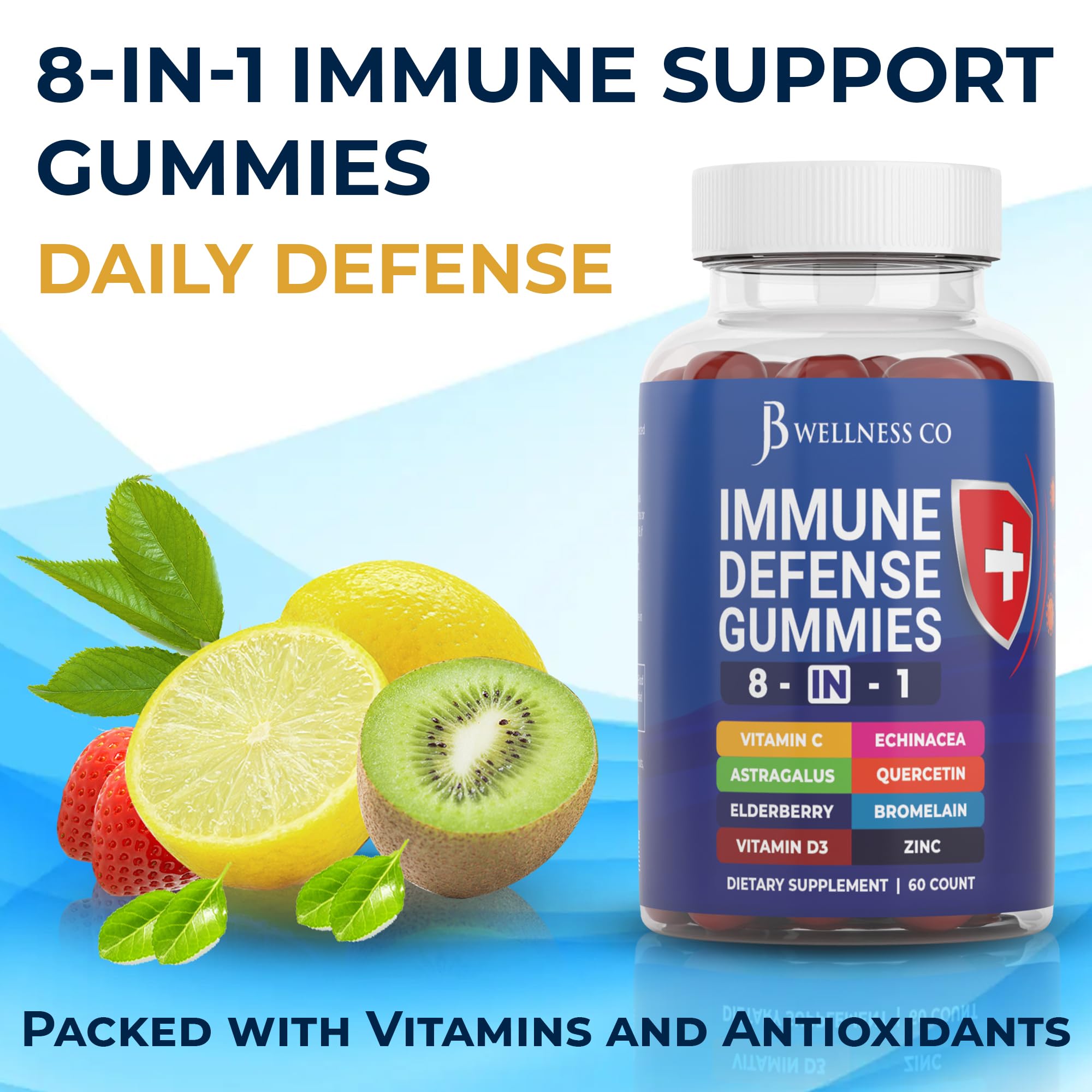 JB Wellness Co daily wellness Defense Capsules 100mg bottle side view