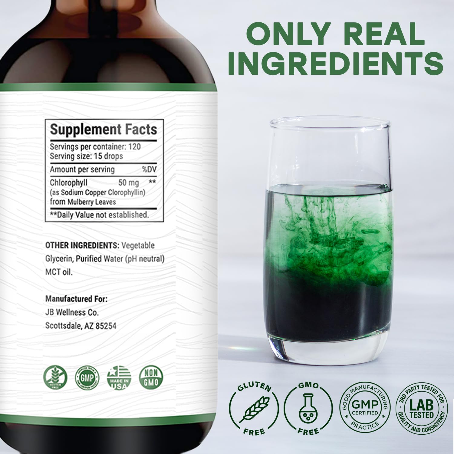 JB Wellness Co Liquid Chlorophyll Drops 270g bottle with dropper