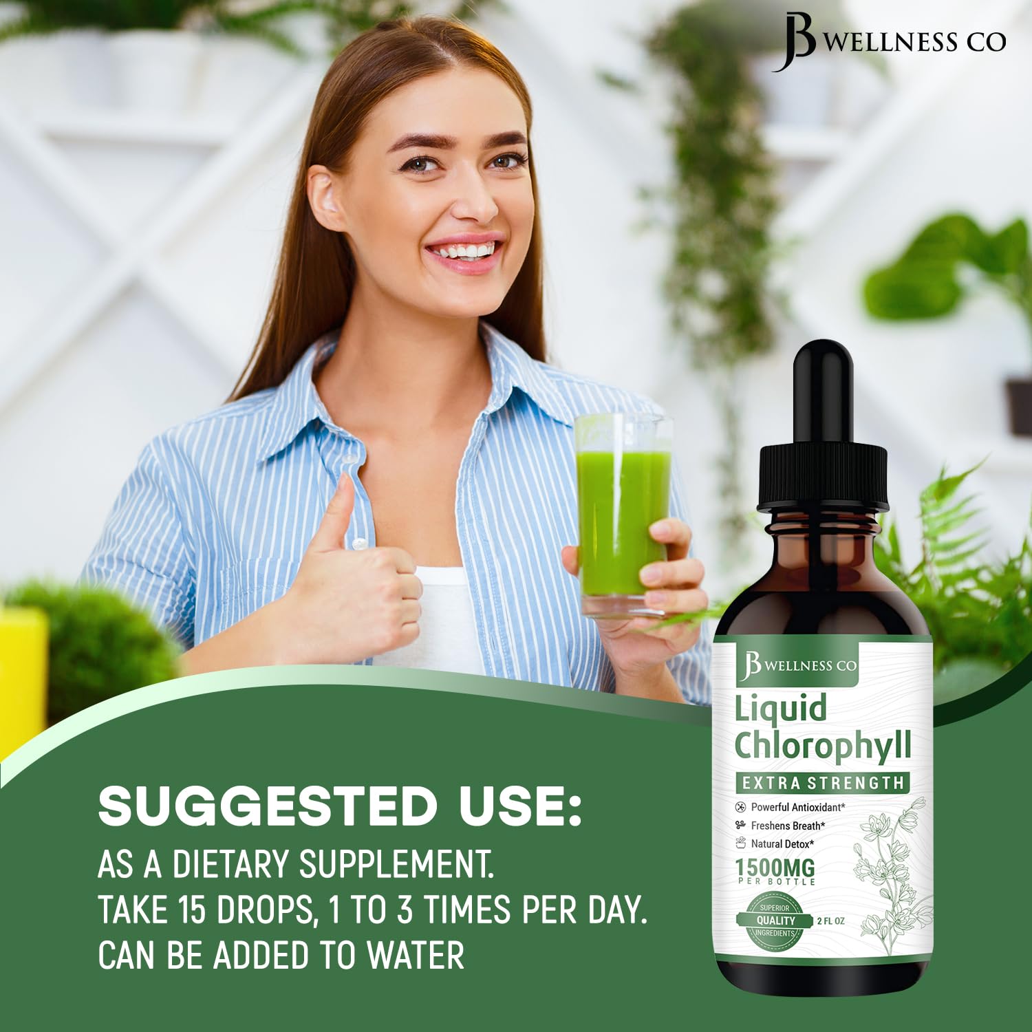 JB Wellness Co Liquid Chlorophyll Drops mixed in water