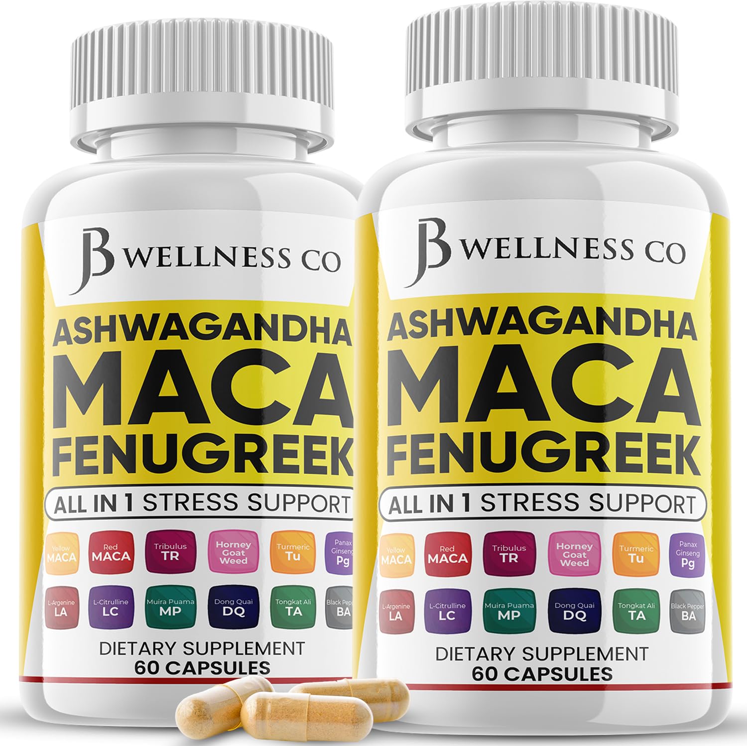 JB Wellness Co Maca Fenugreek Ashwagandha Supplement front view