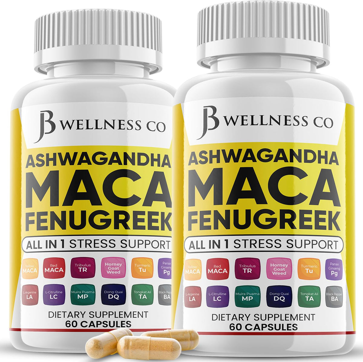 JB Wellness Co Maca Fenugreek Ashwagandha Supplement front view