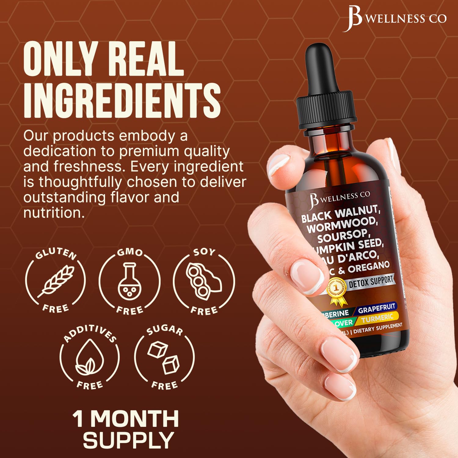 JB Wellness Co Neem Supplement bottle on a wooden table