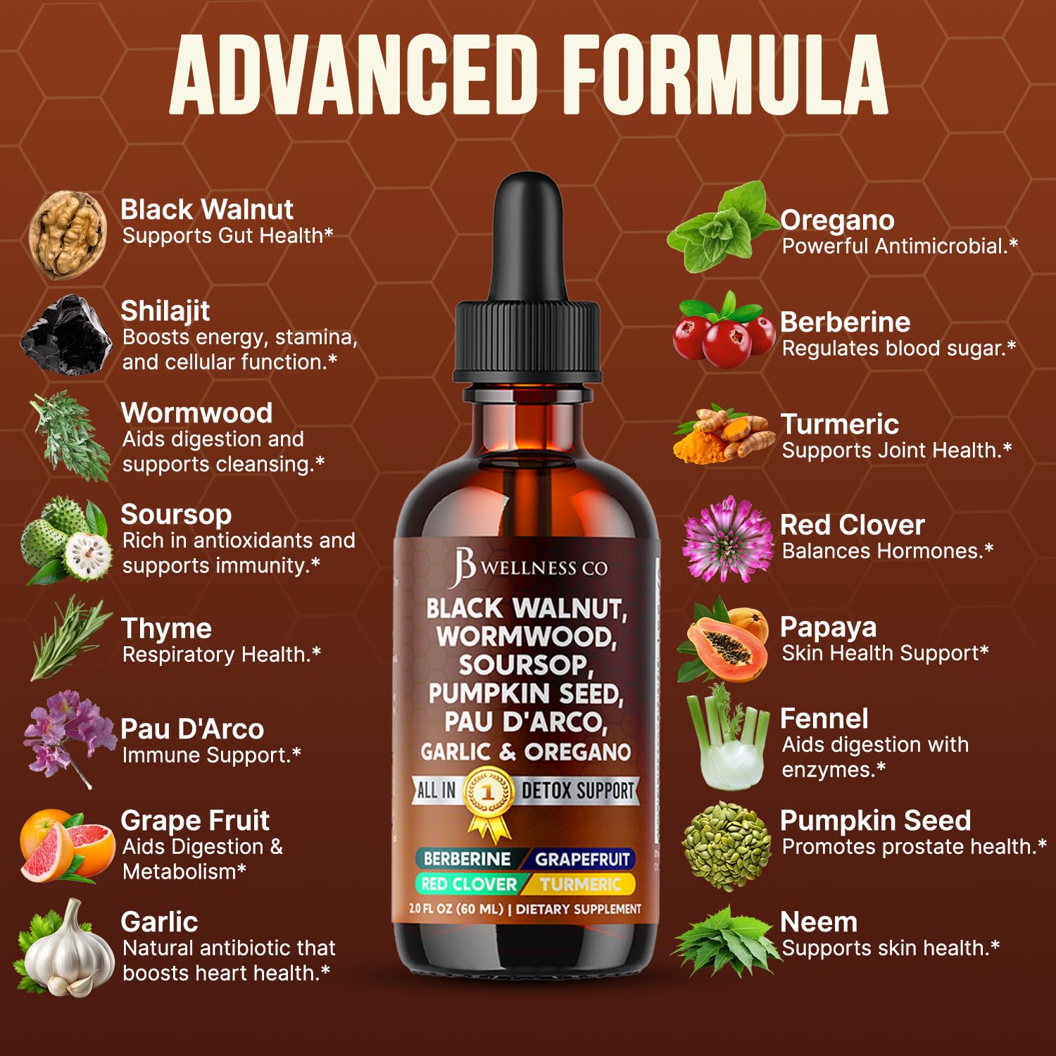JB Wellness Co Neem Supplement packaging with nutrition facts