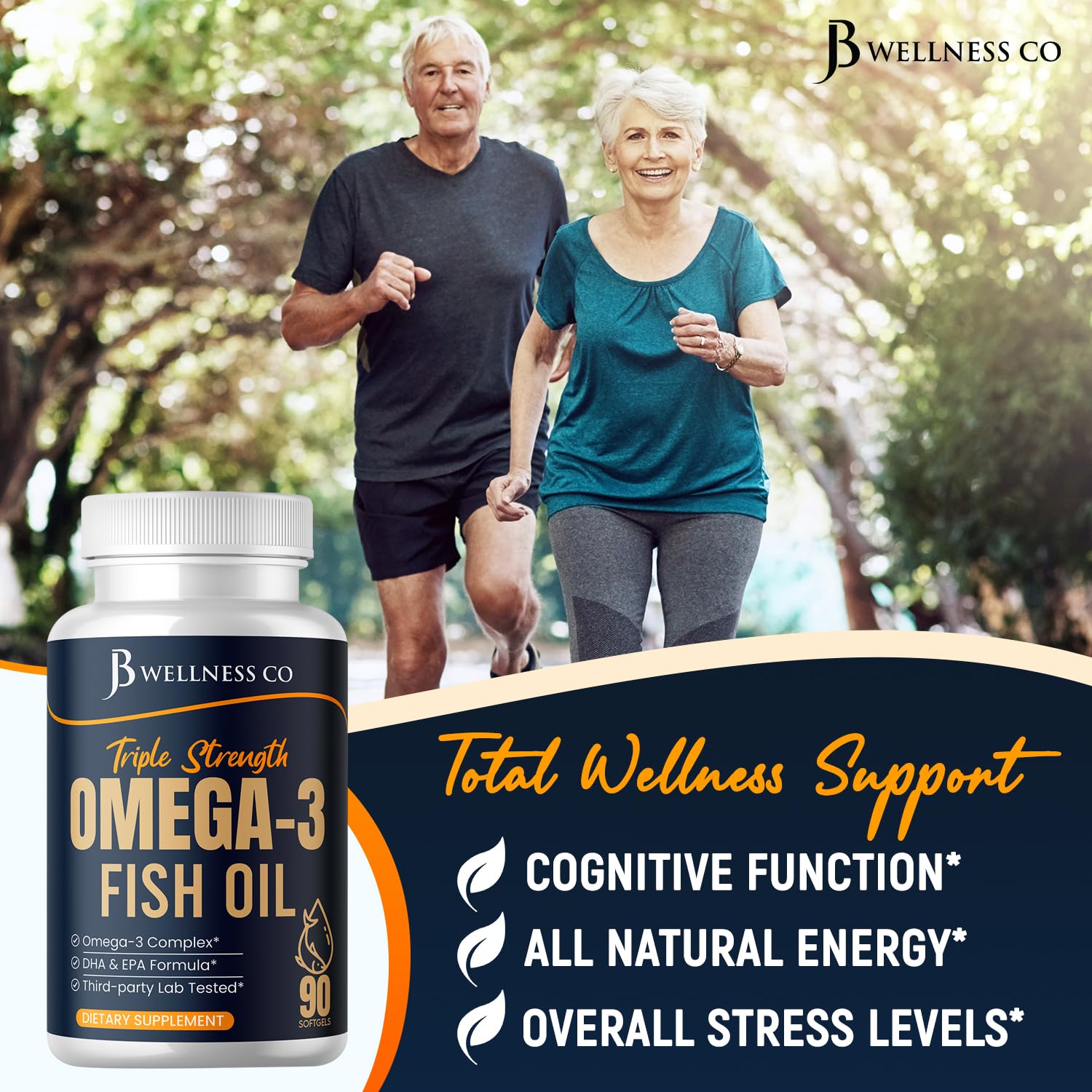 JB Wellness Co Omega 3 Fish Oil bottle side view