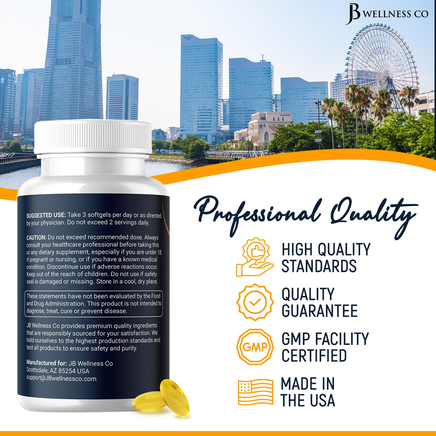 JB Wellness Co Omega 3 Fish Oil on a wooden table