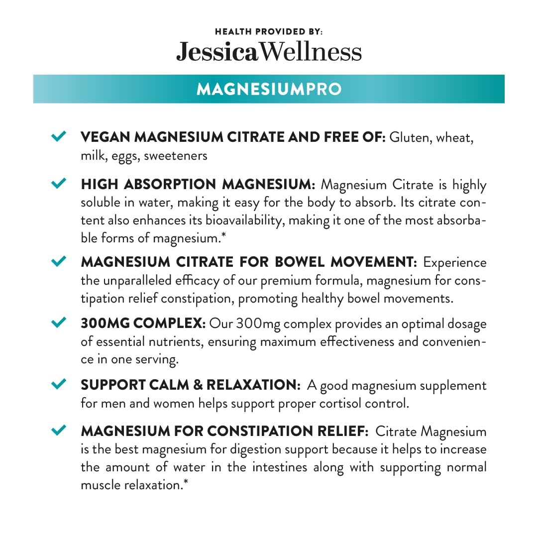 JESSICA WELLNESS Magnesium Citrate Capsules on a wooden surface