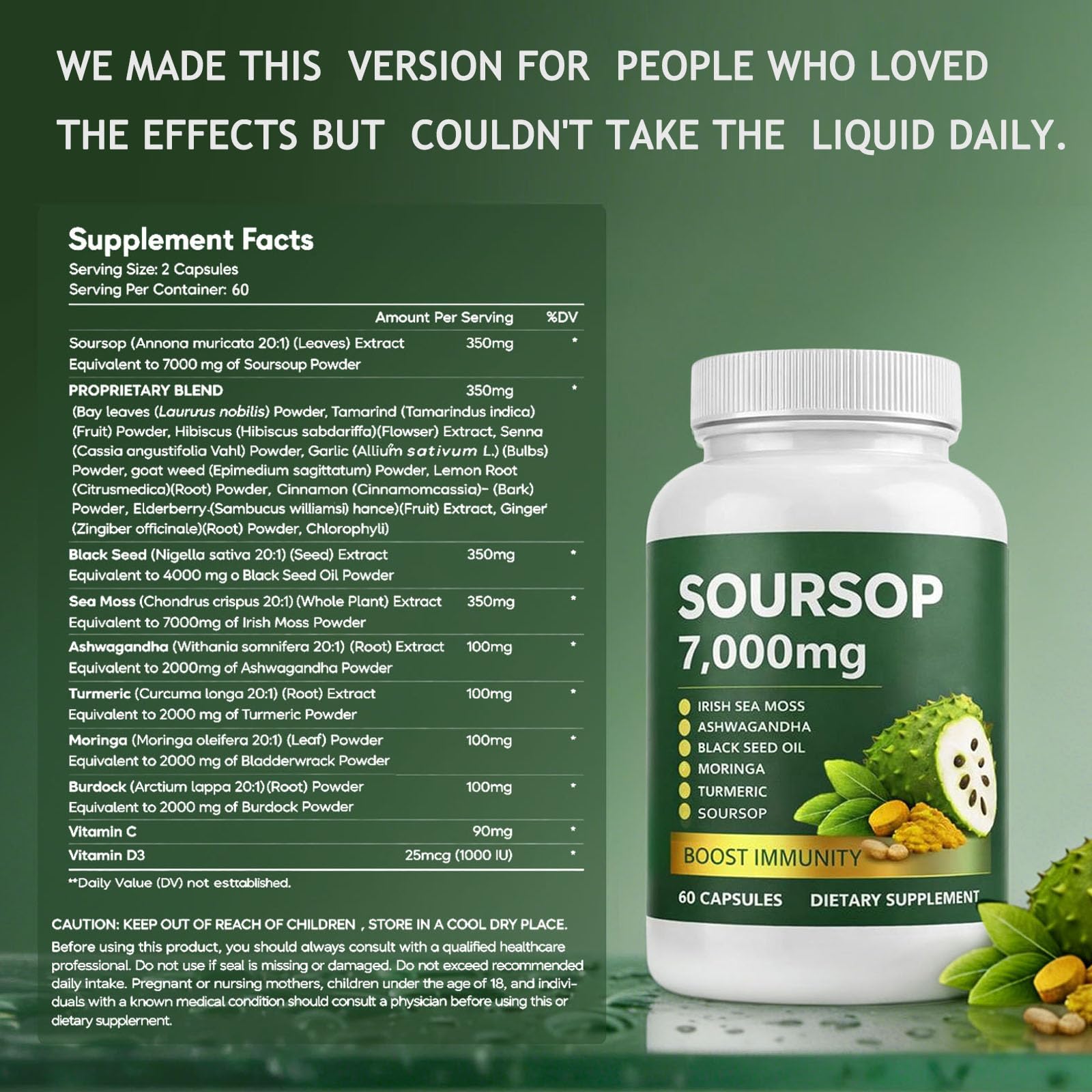 Jfsyb Soursop Bitters Drops ingredients list on packaging
