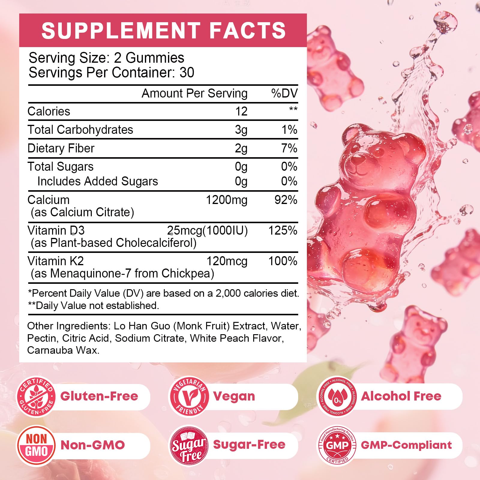 JIANKYTZ Calcium Citrate Gummies white peach flavour close-up