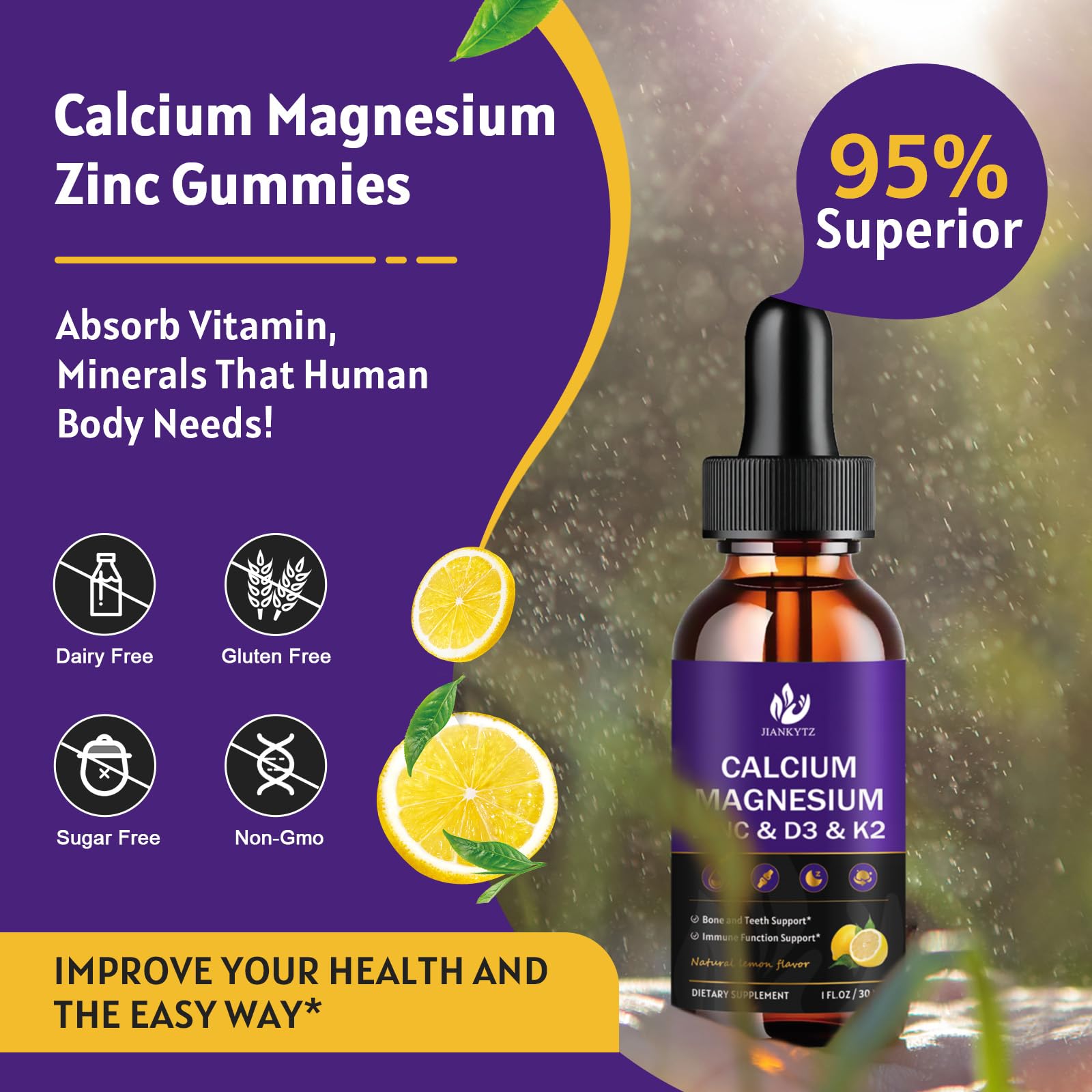 JIANKYTZ Calcium Magnesium Zinc Liquid Drops bottle side view