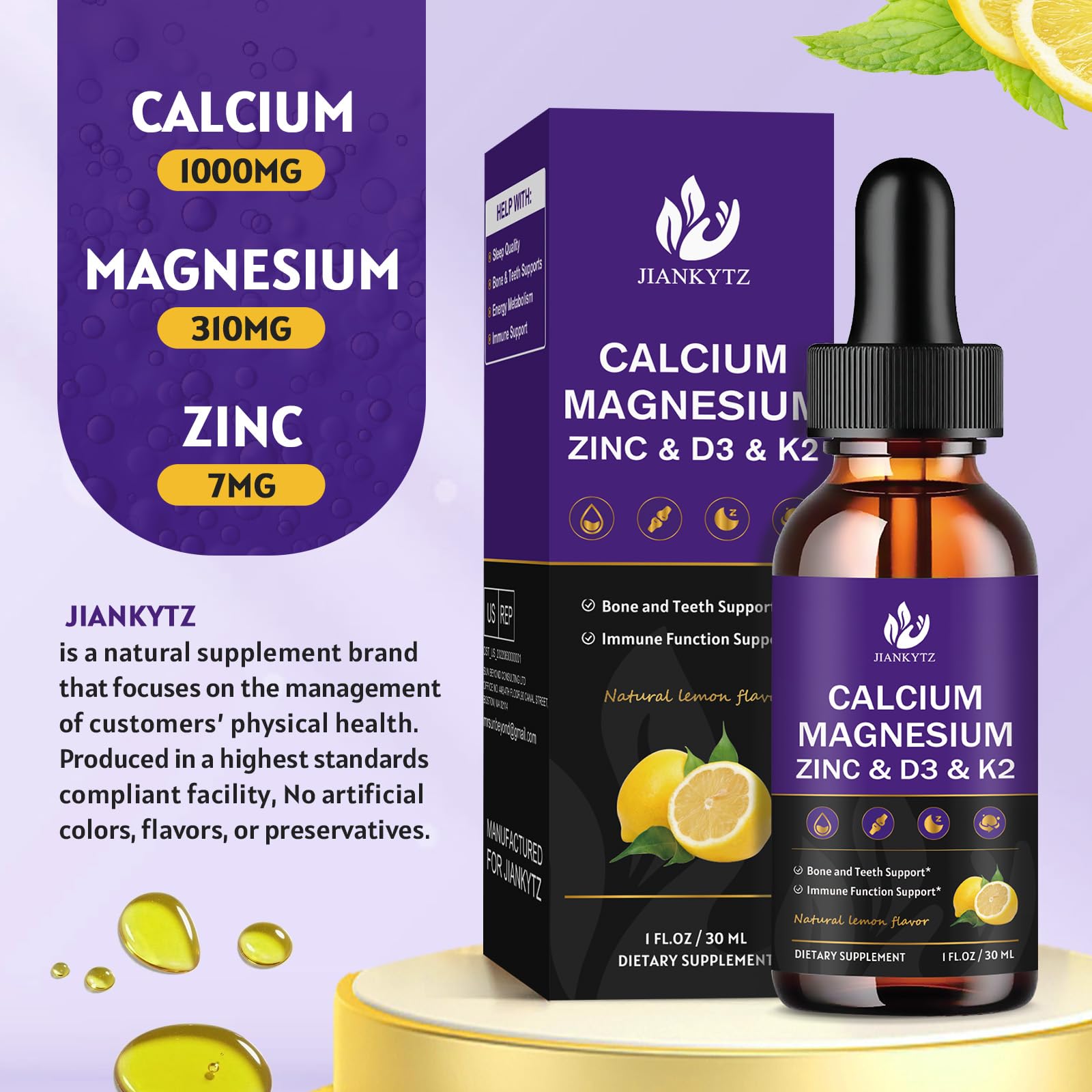 JIANKYTZ Calcium Magnesium Zinc Liquid Drops nutritional information
